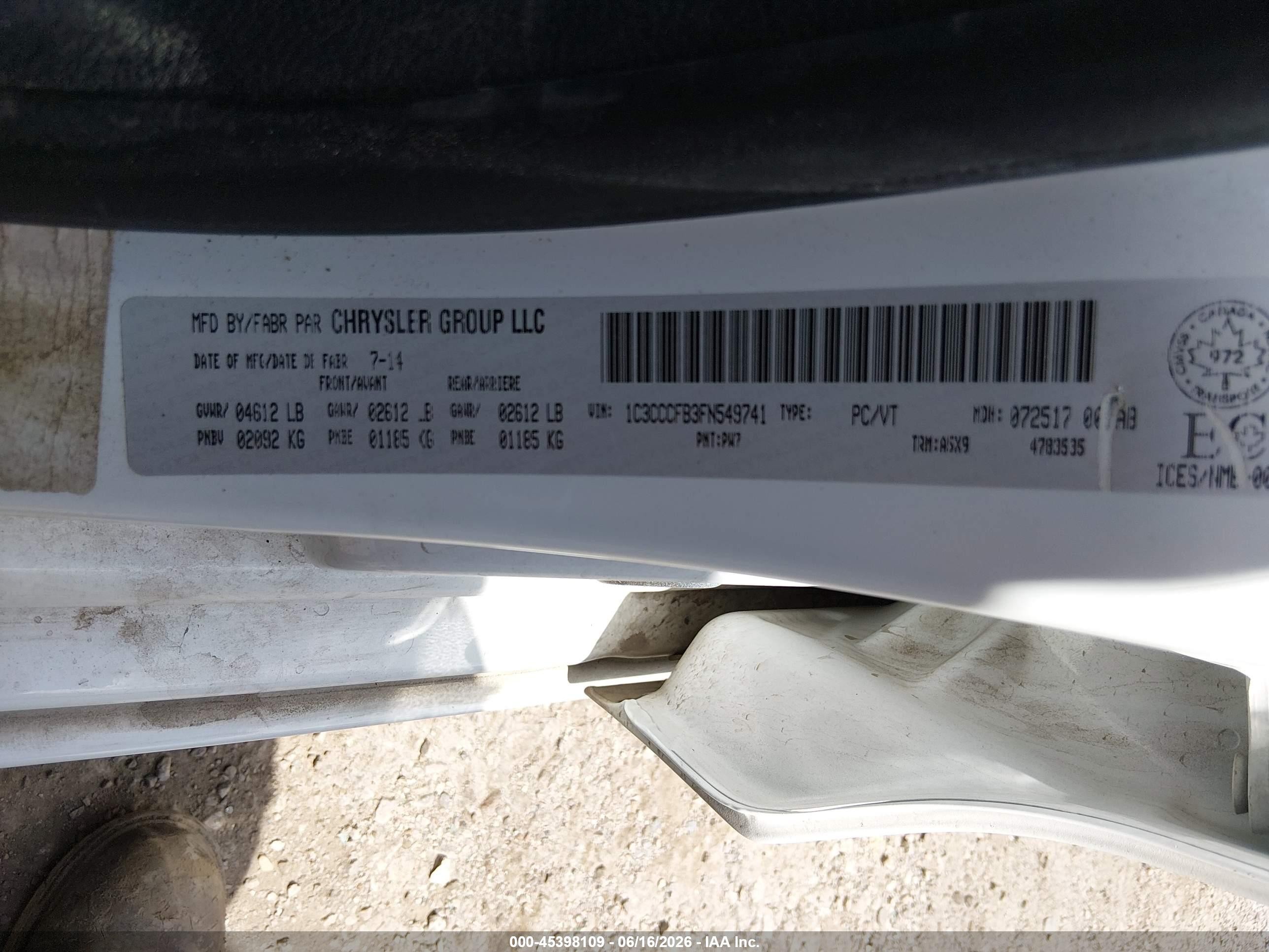 2015 Chrysler 200 Lx Белый vin: 1C3CCCFB3FN549741