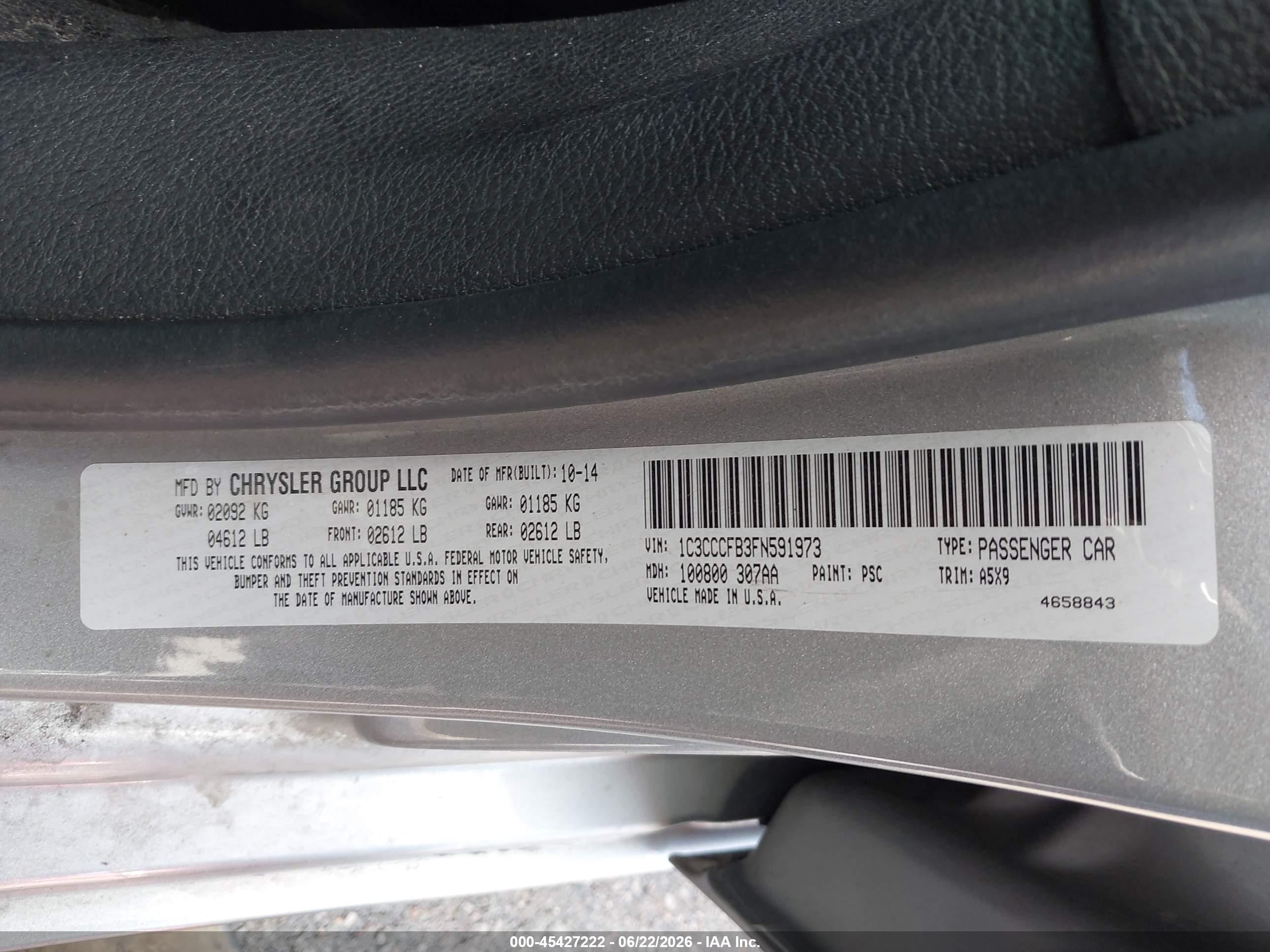 2015 Chrysler 200 Lx Silver vin: 1C3CCCFB3FN591973
