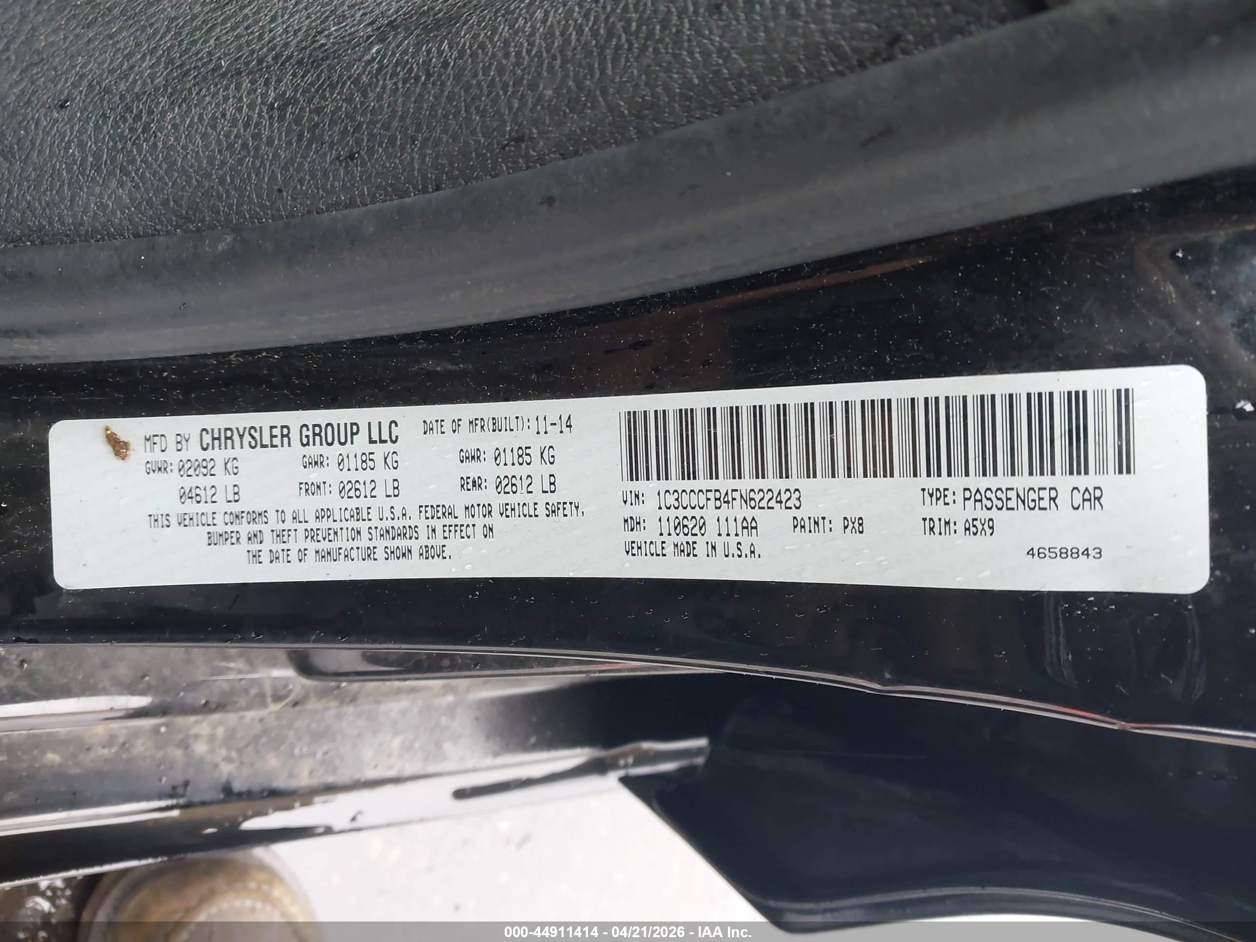 2015 Chrysler 200 Lx Black vin: 1C3CCCFB4FN622423