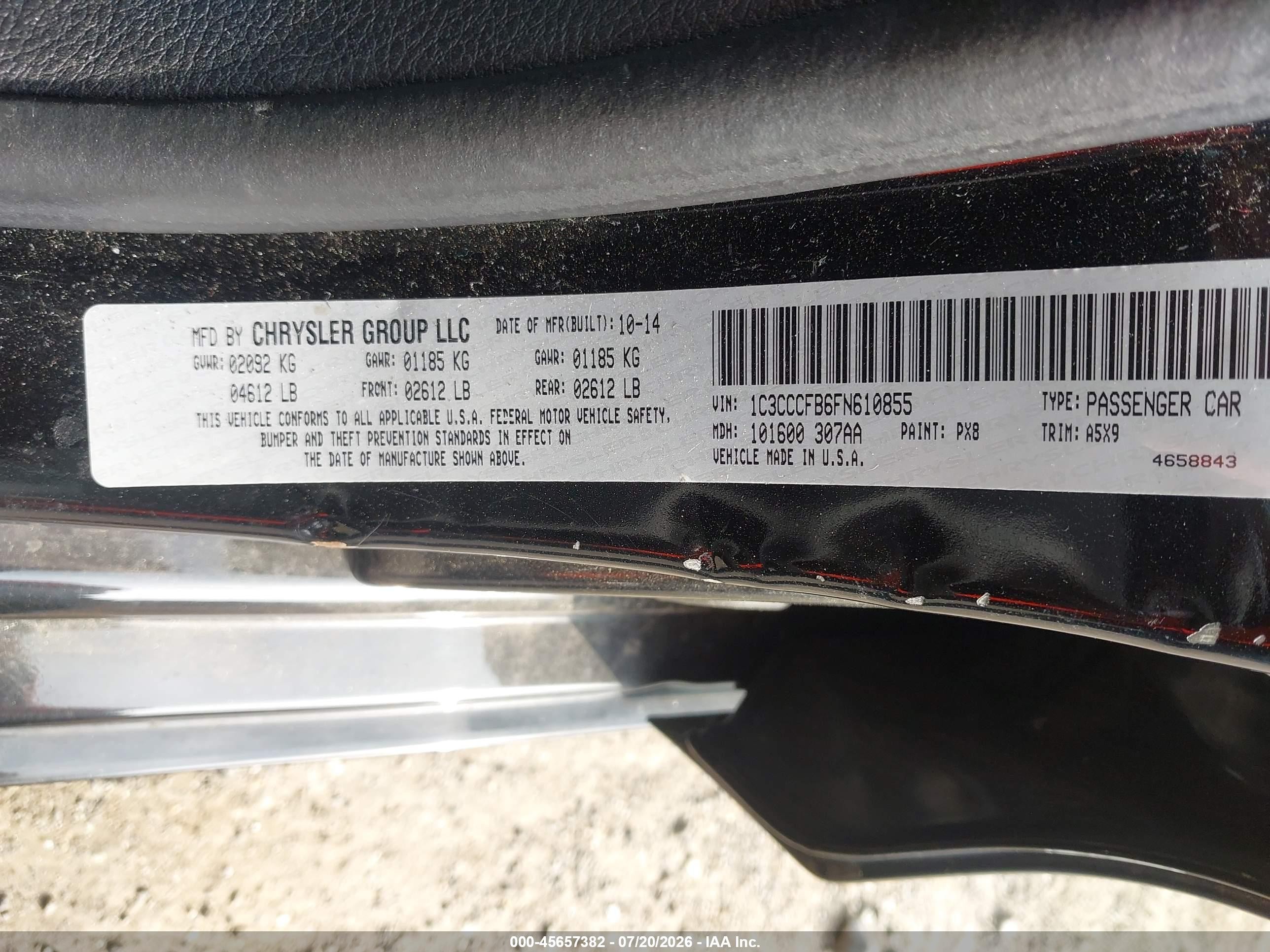 2015 Chrysler 200 Lx Black vin: 1C3CCCFB6FN610855