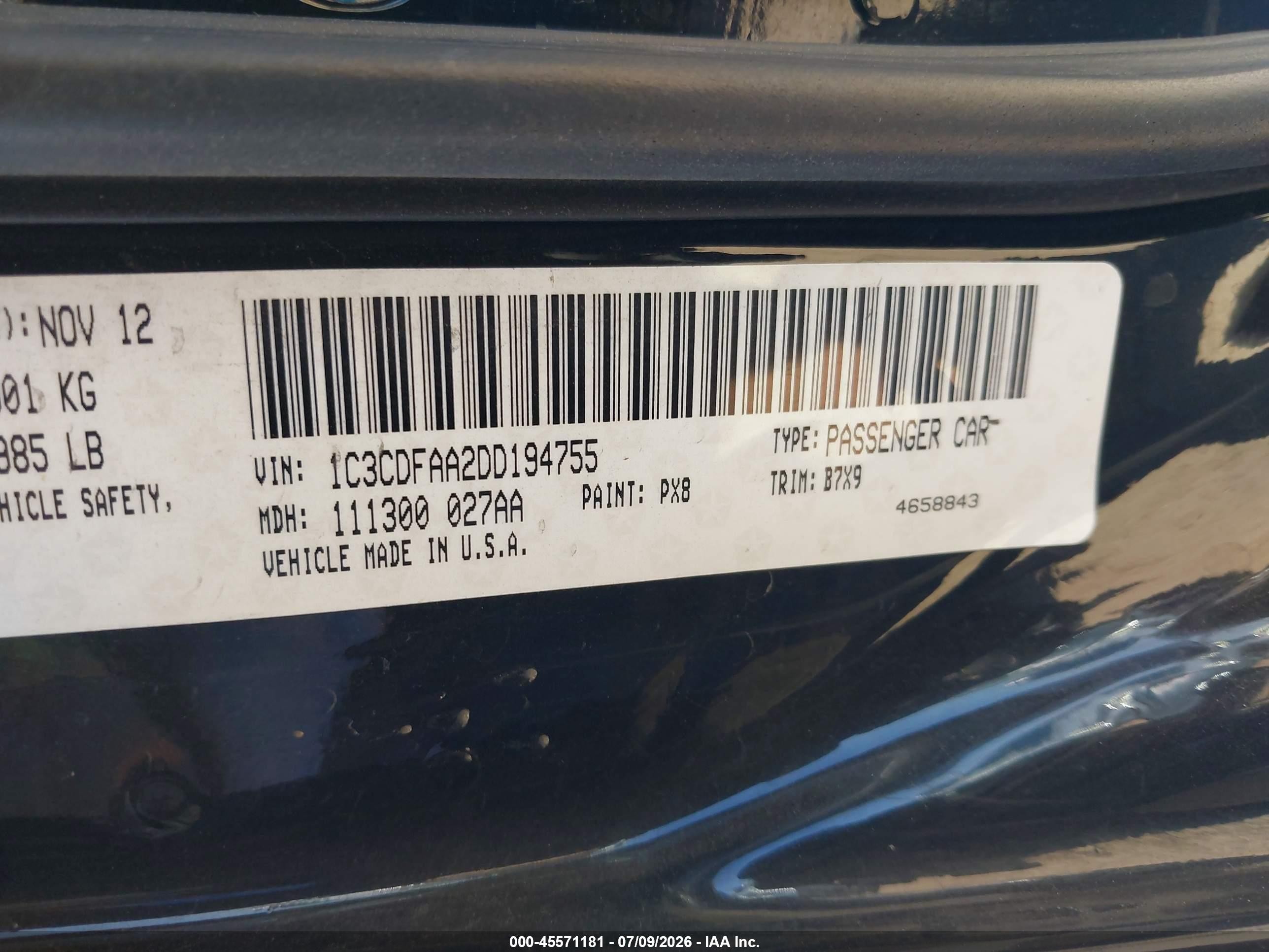 2013 Dodge Dart Se Black vin: 1C3CDFAA2DD194755