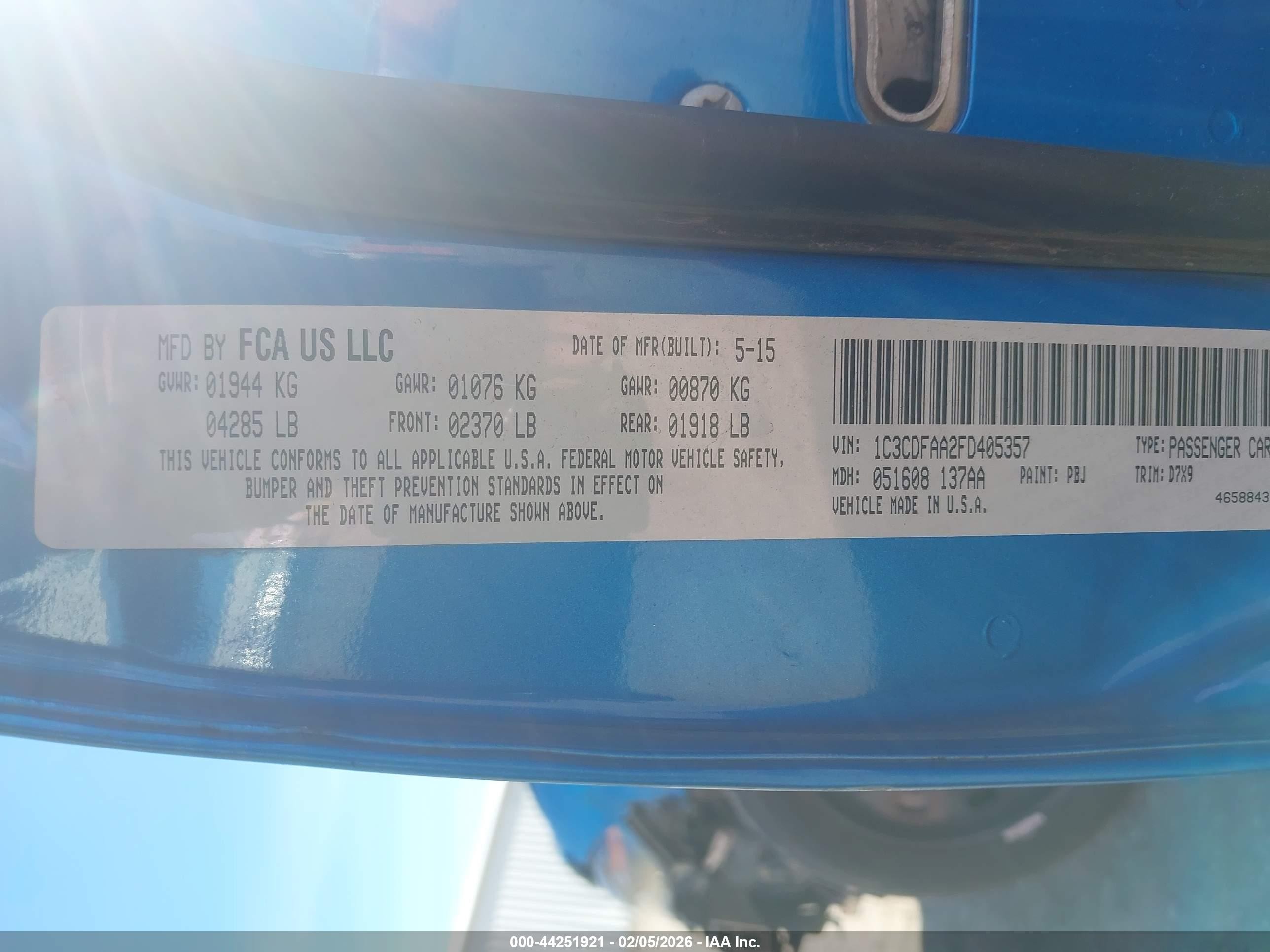 2015 Dodge Dart Se Blue vin: 1C3CDFAA2FD405357