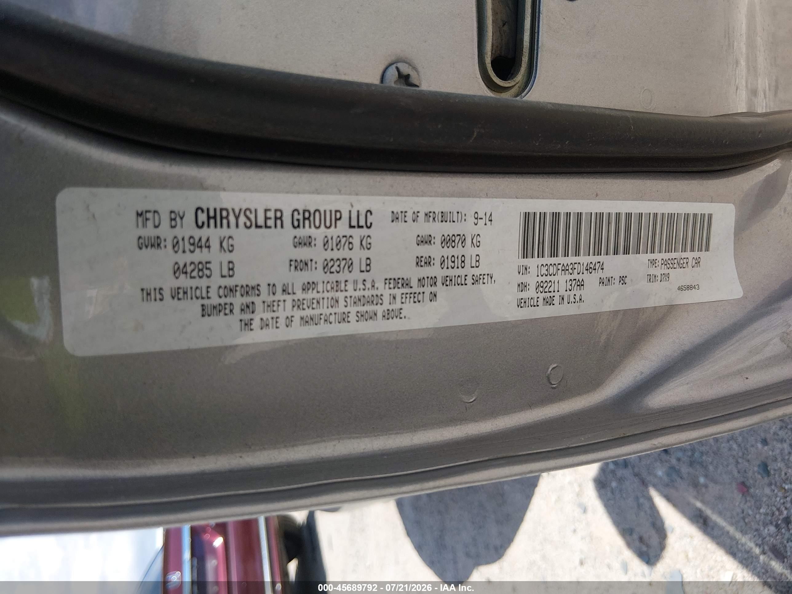 2015 Dodge Dart Se Silver vin: 1C3CDFAA3FD146474