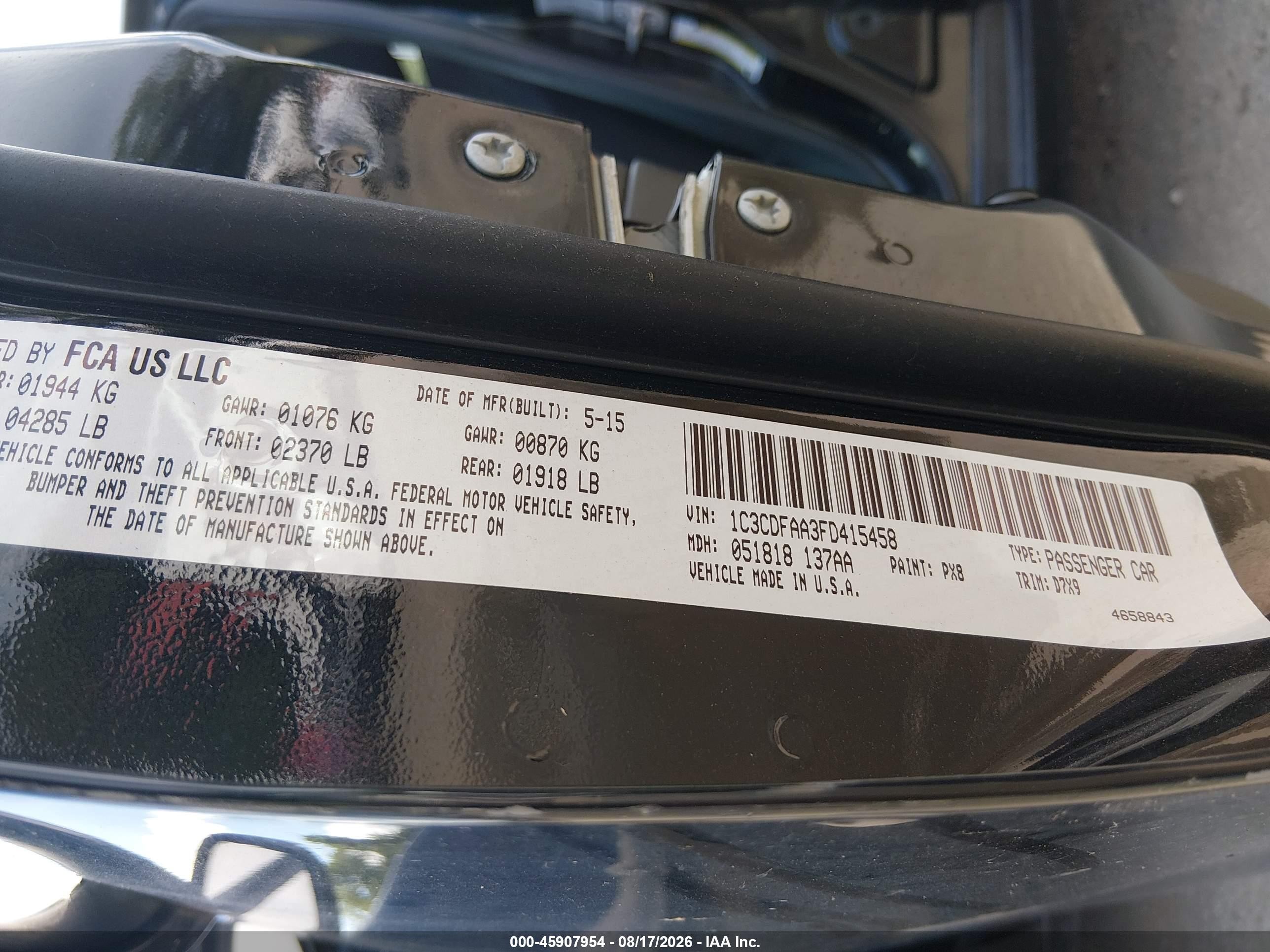 2015 Dodge Dart Se Black vin: 1C3CDFAA3FD415458