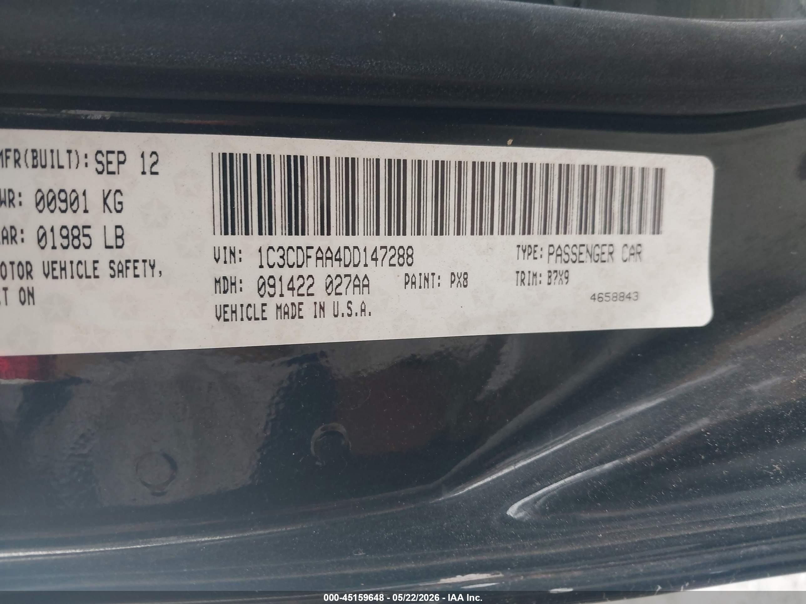 2013 Dodge Dart Se Black vin: 1C3CDFAA4DD147288