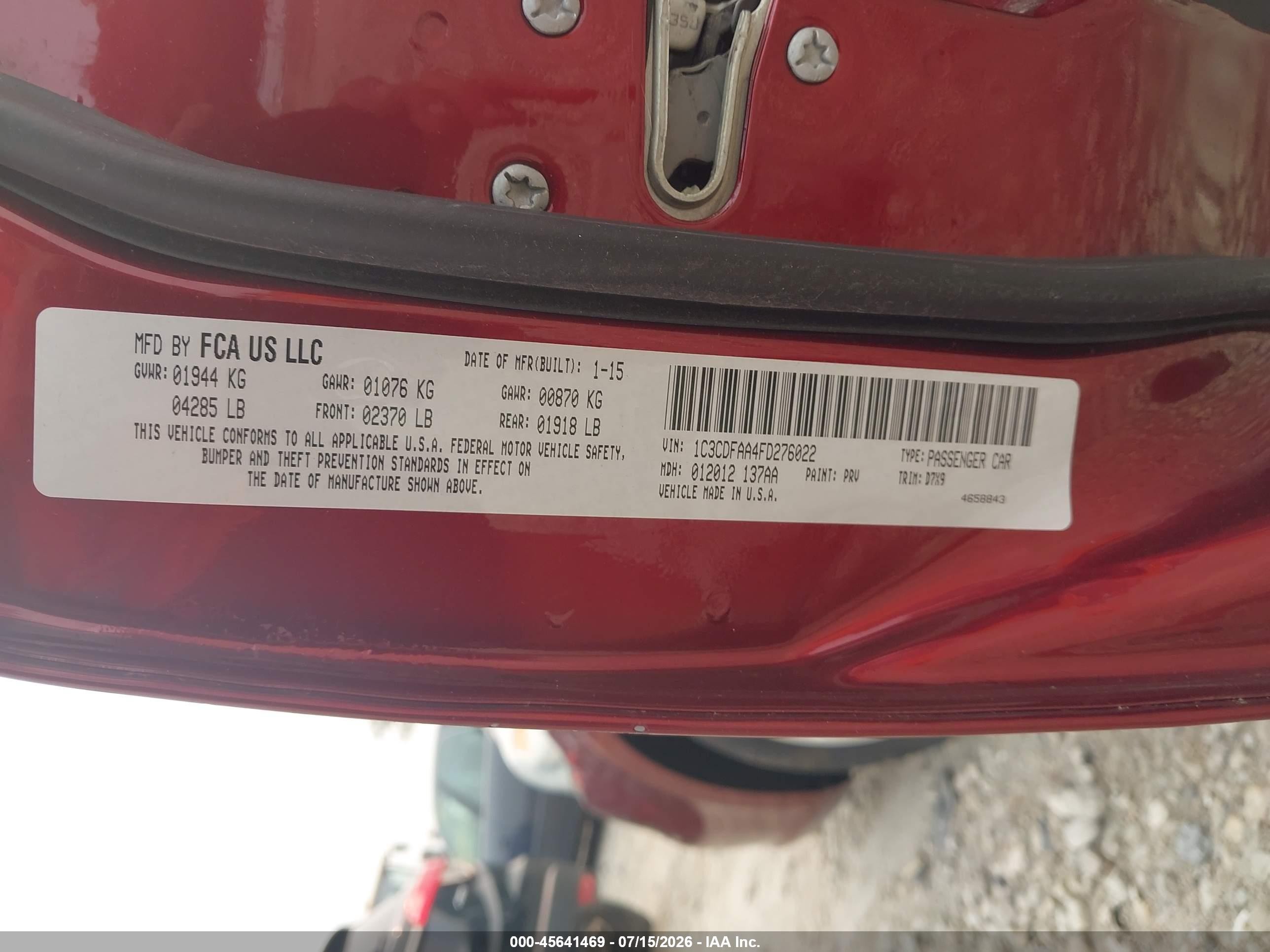 2015 Dodge Dart Se Red vin: 1C3CDFAA4FD276022