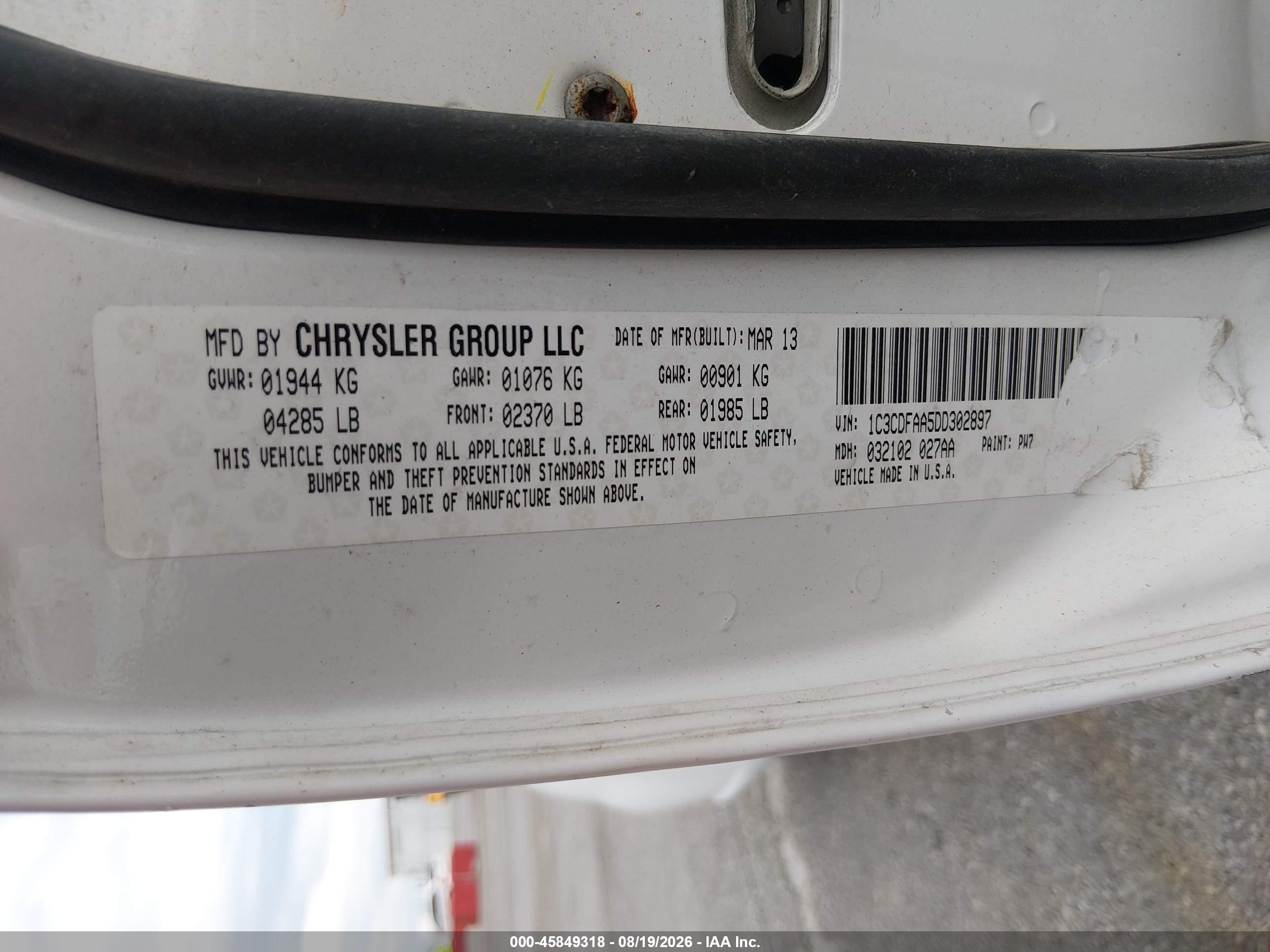 2013 Dodge Dart Se White vin: 1C3CDFAA5DD302897
