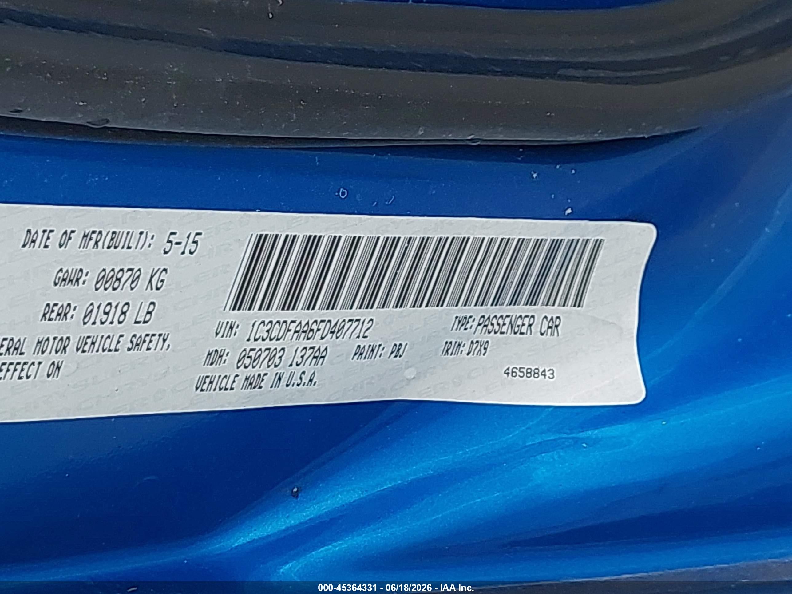 2015 Dodge Dart Se Blue vin: 1C3CDFAA6FD407712