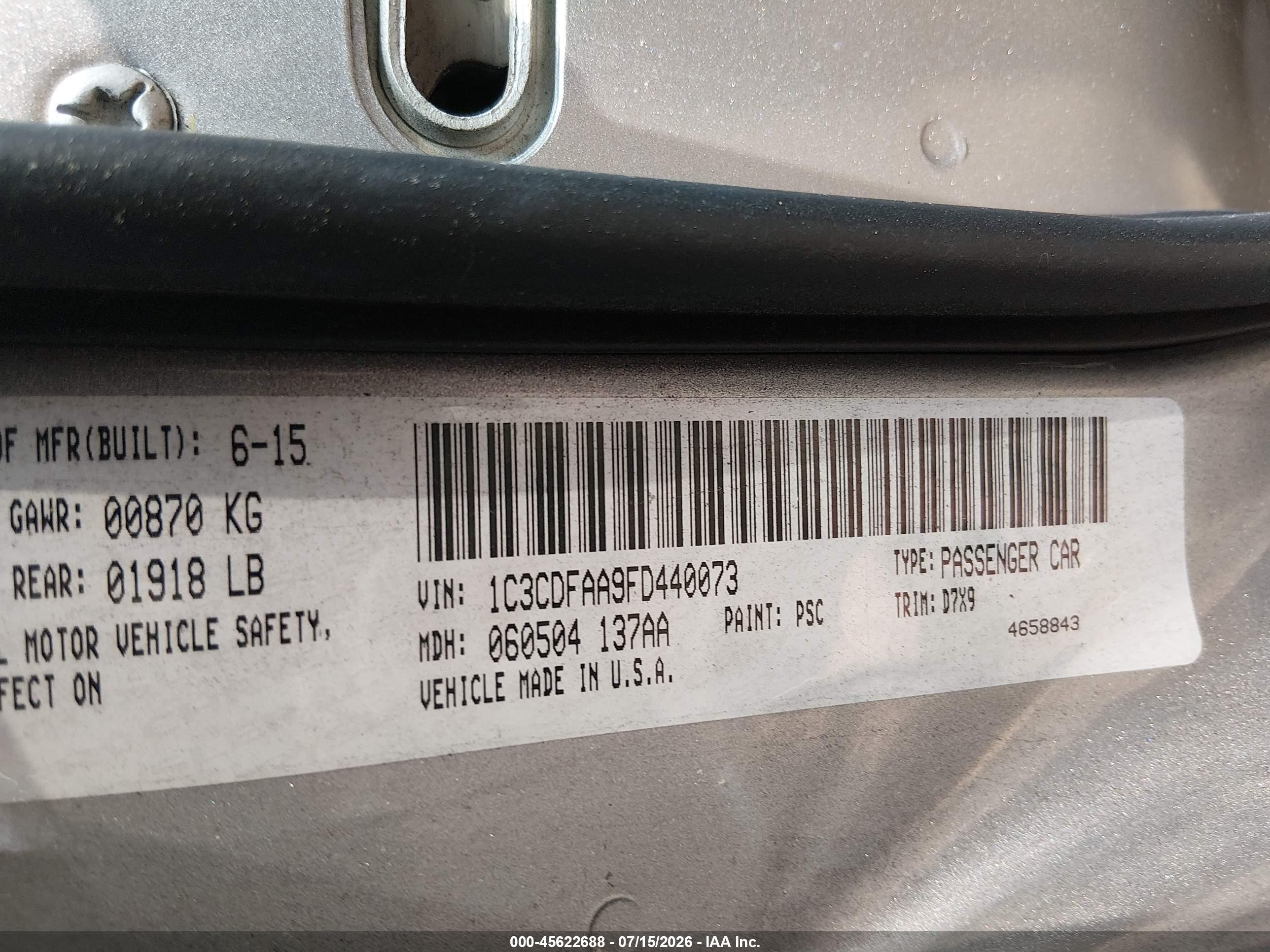 2015 Dodge Dart Se Silver vin: 1C3CDFAA9FD440073