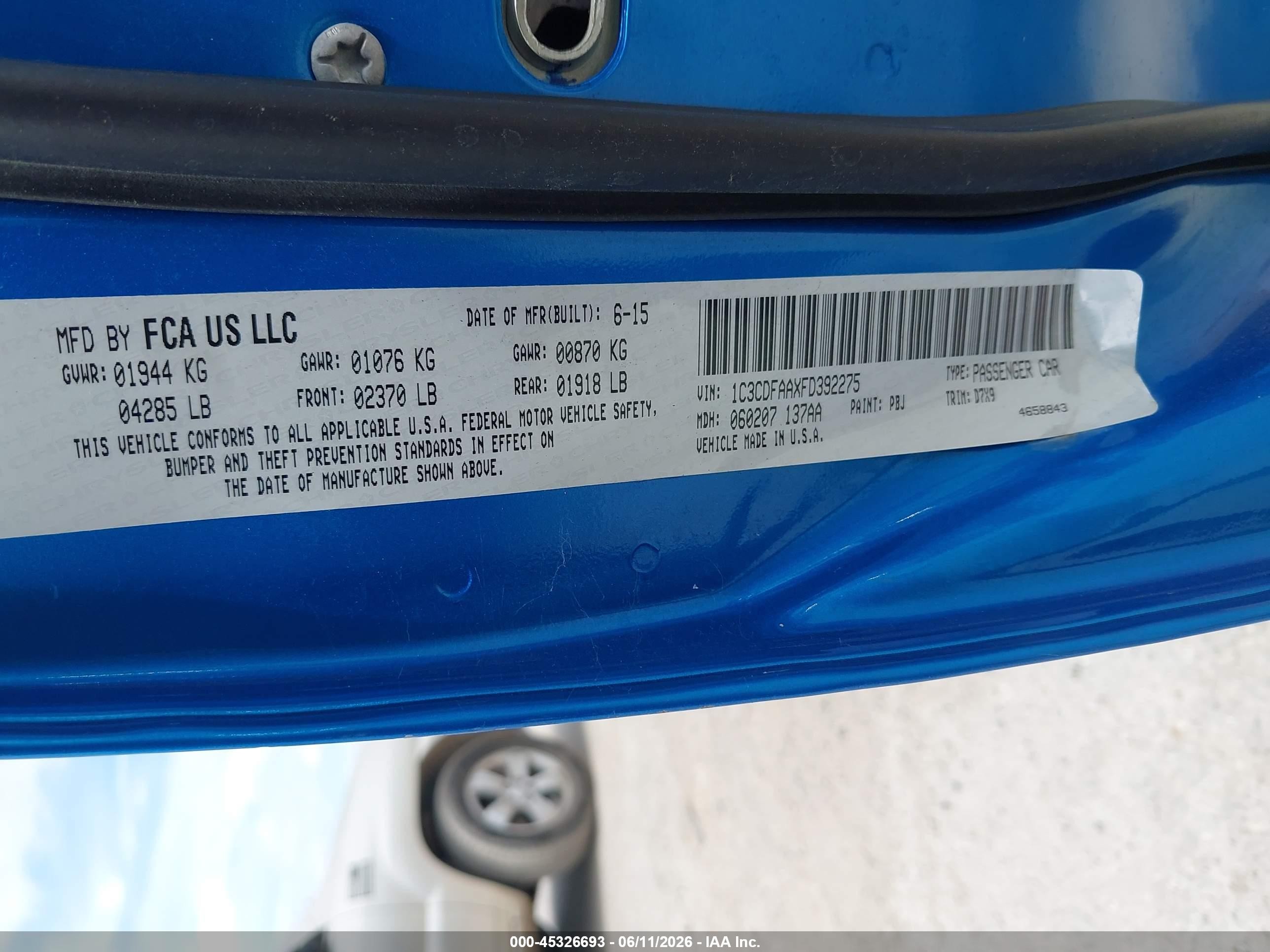 2015 Dodge Dart Se Blue vin: 1C3CDFAAXFD392275