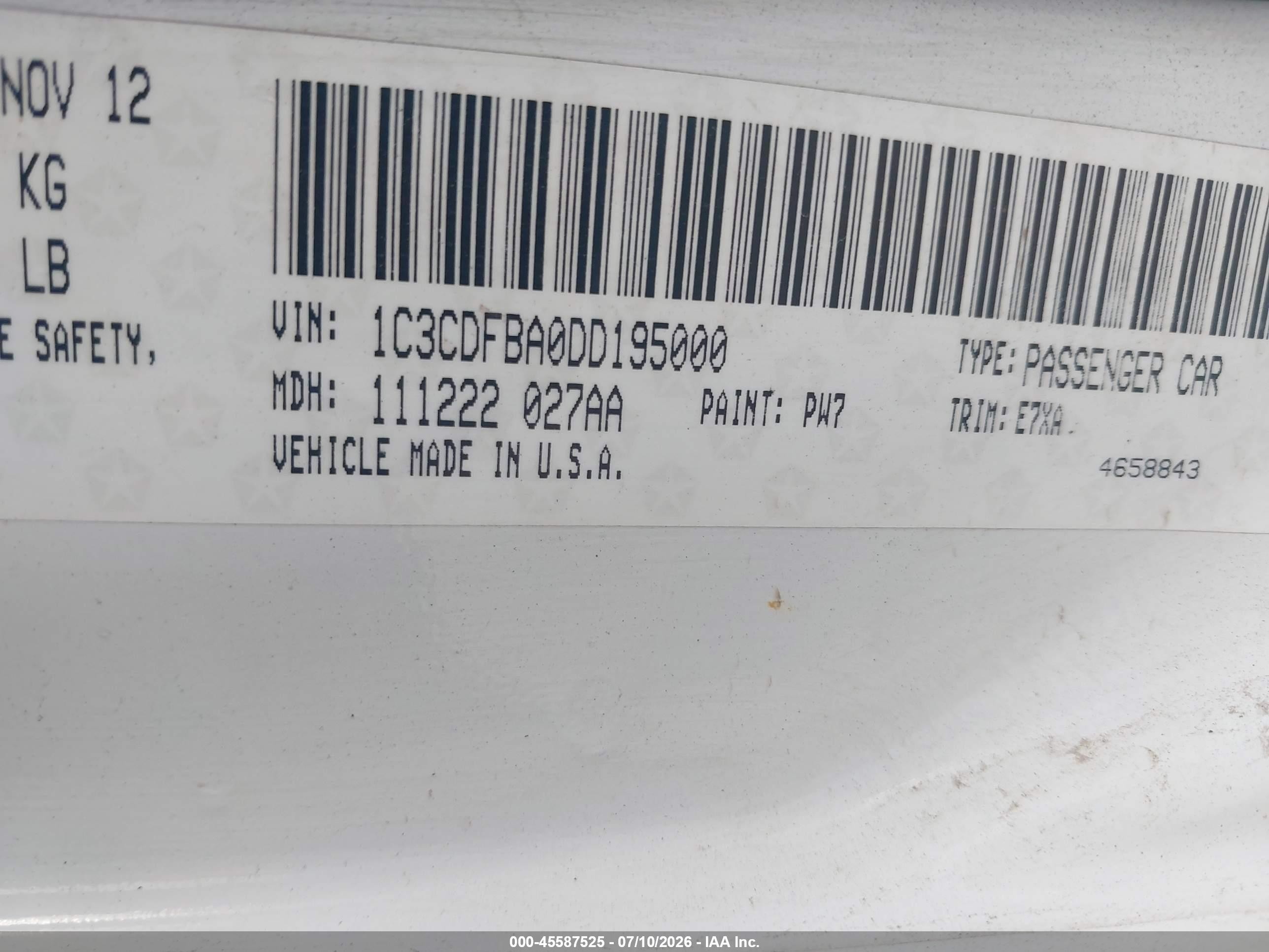 2013 Dodge Dart Sxt Белый vin: 1C3CDFBA0DD195000