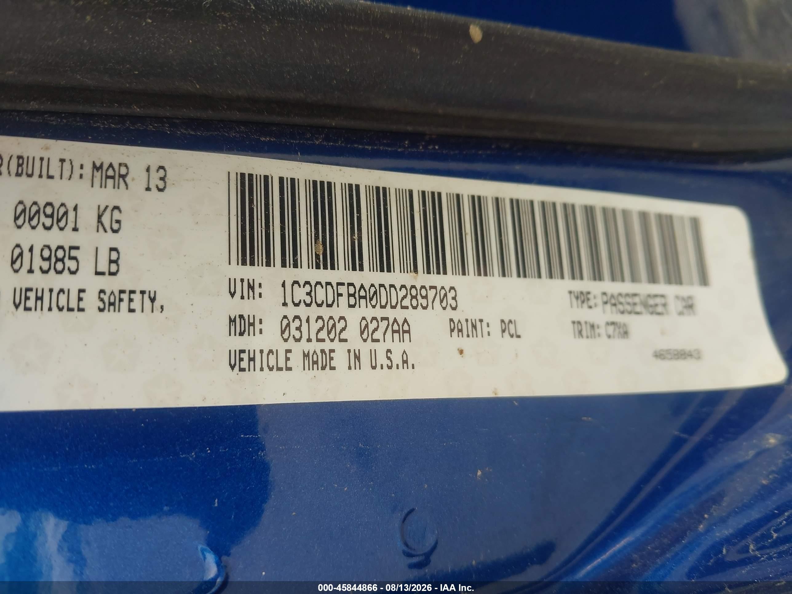 2013 Dodge Dart Sxt Blue vin: 1C3CDFBA0DD289703