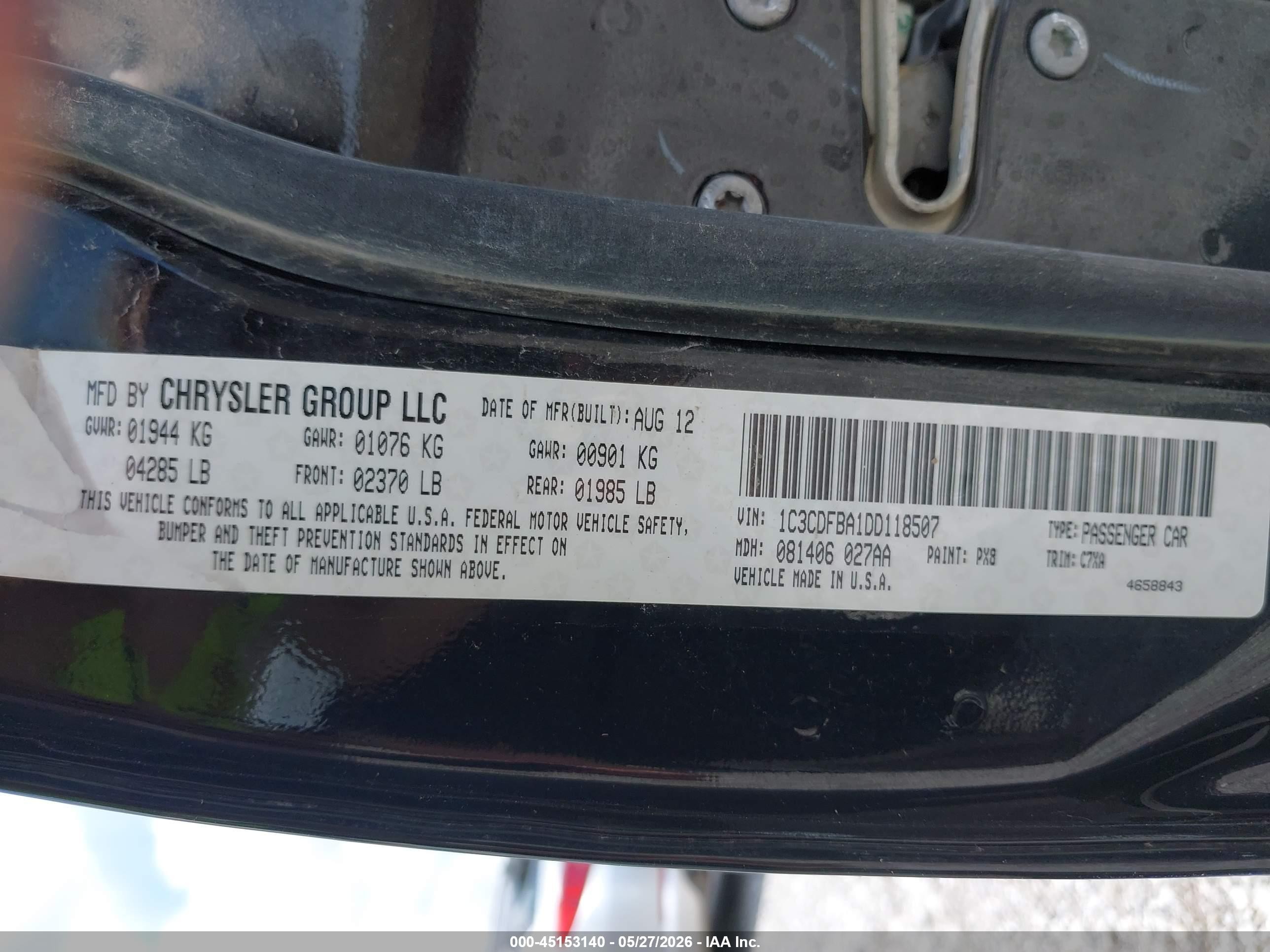2013 Dodge Dart Rallye Black vin: 1C3CDFBA1DD118507