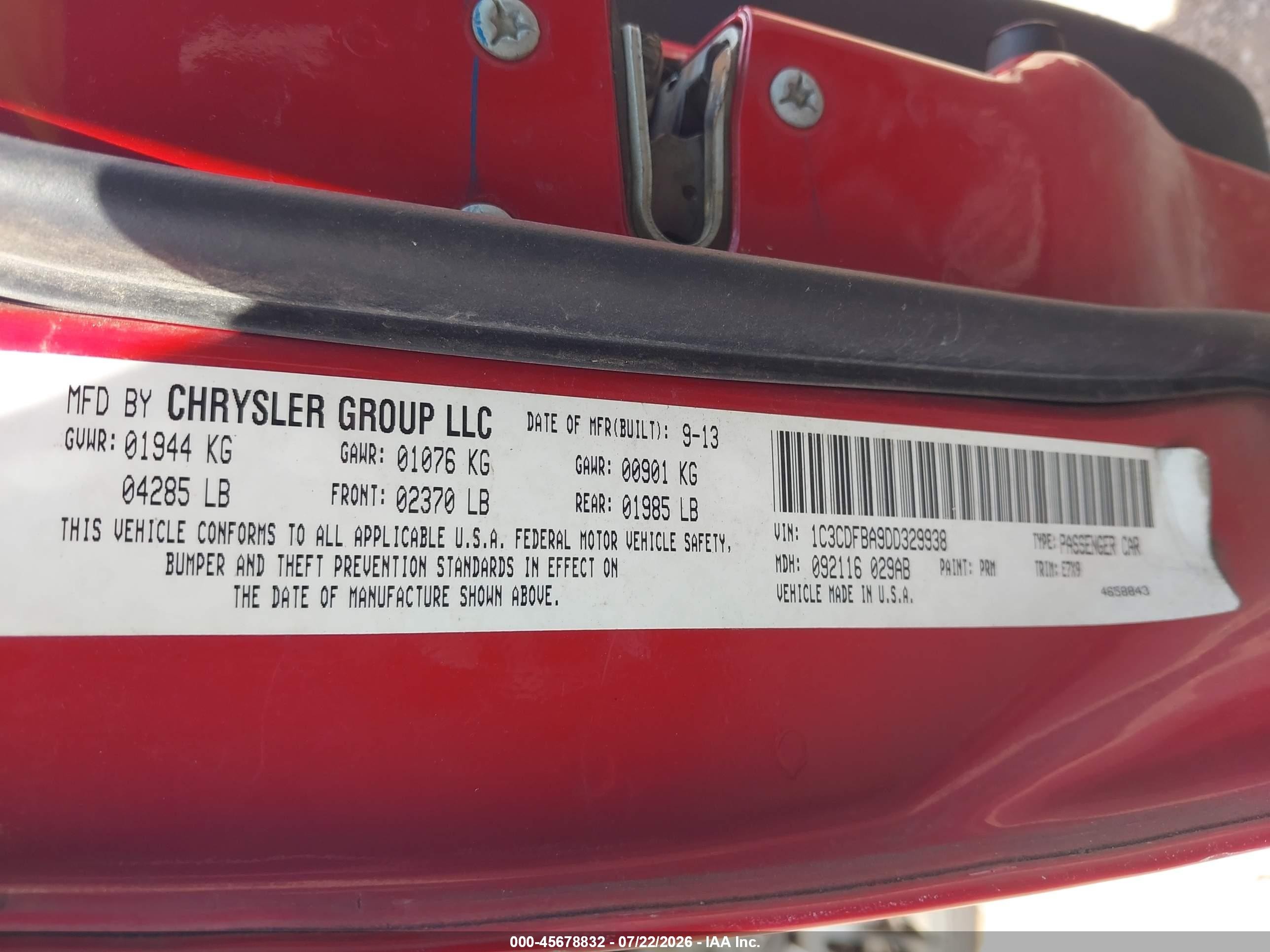 2013 Dodge Dart Sxt Red vin: 1C3CDFBA9DD329938