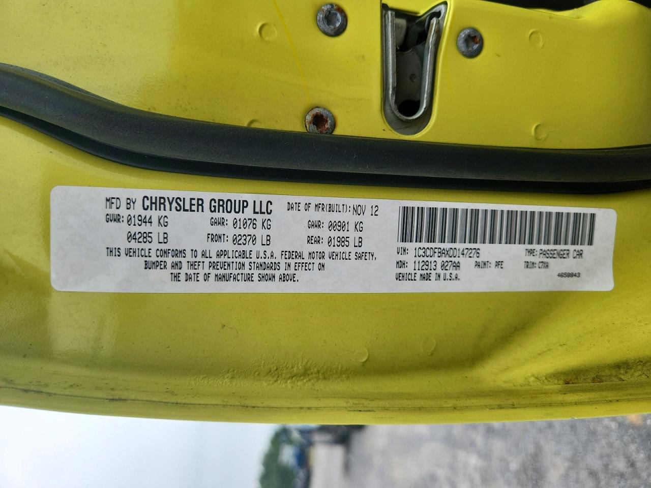 2013 Dodge Dart Sxt Yellow vin: 1C3CDFBAXDD147276