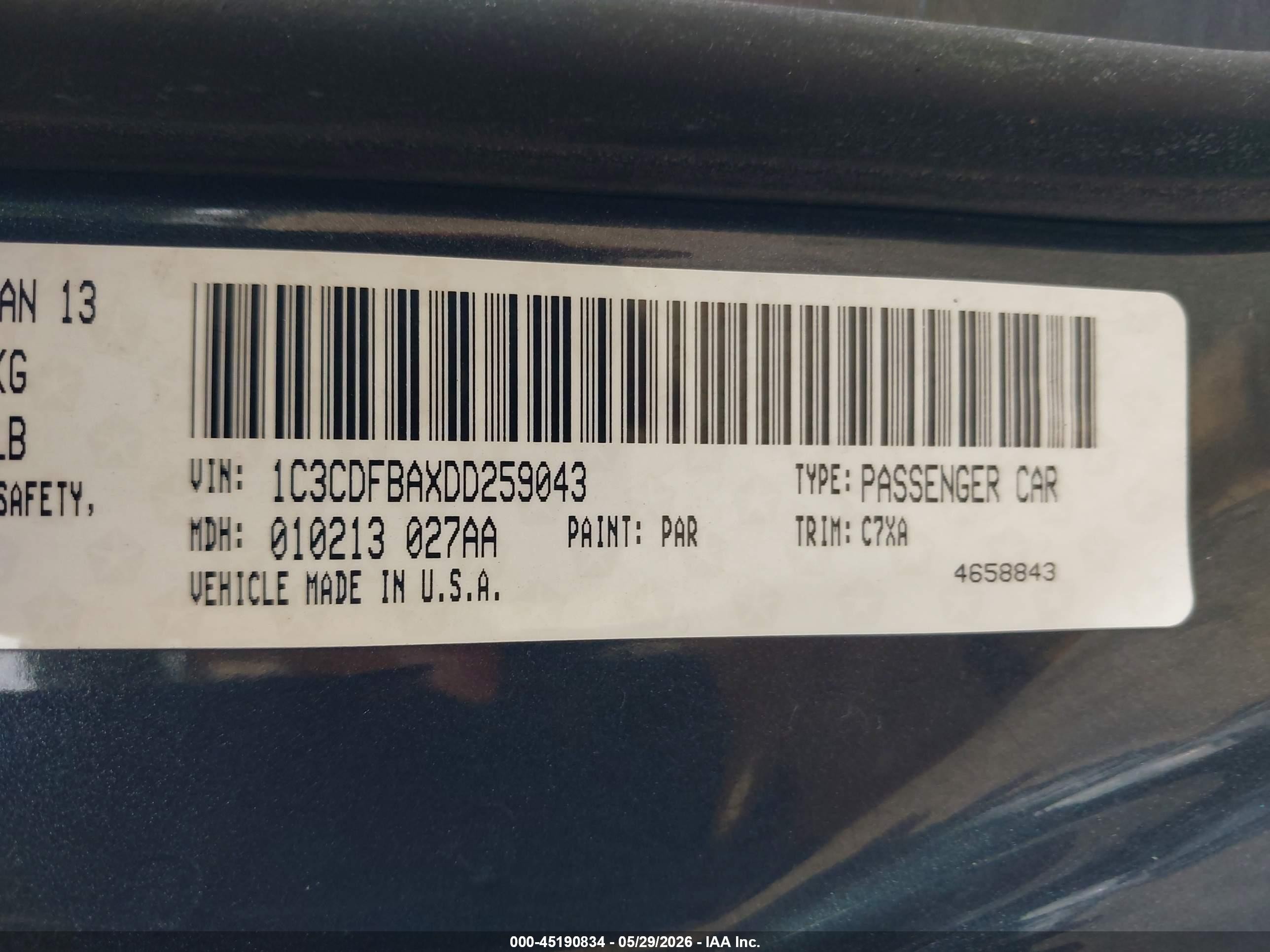 2013 Dodge Dart Rallye Blue vin: 1C3CDFBAXDD259043
