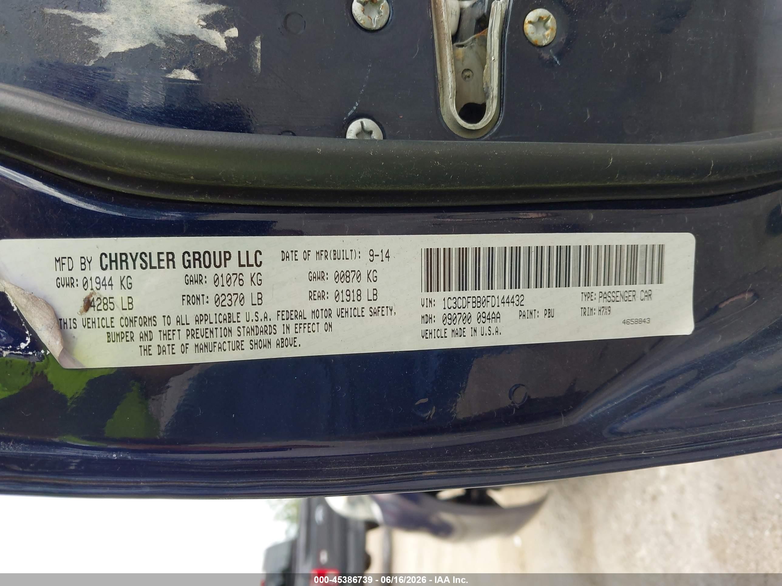 2015 Dodge Dart Sxt Dark Blue vin: 1C3CDFBB0FD144432