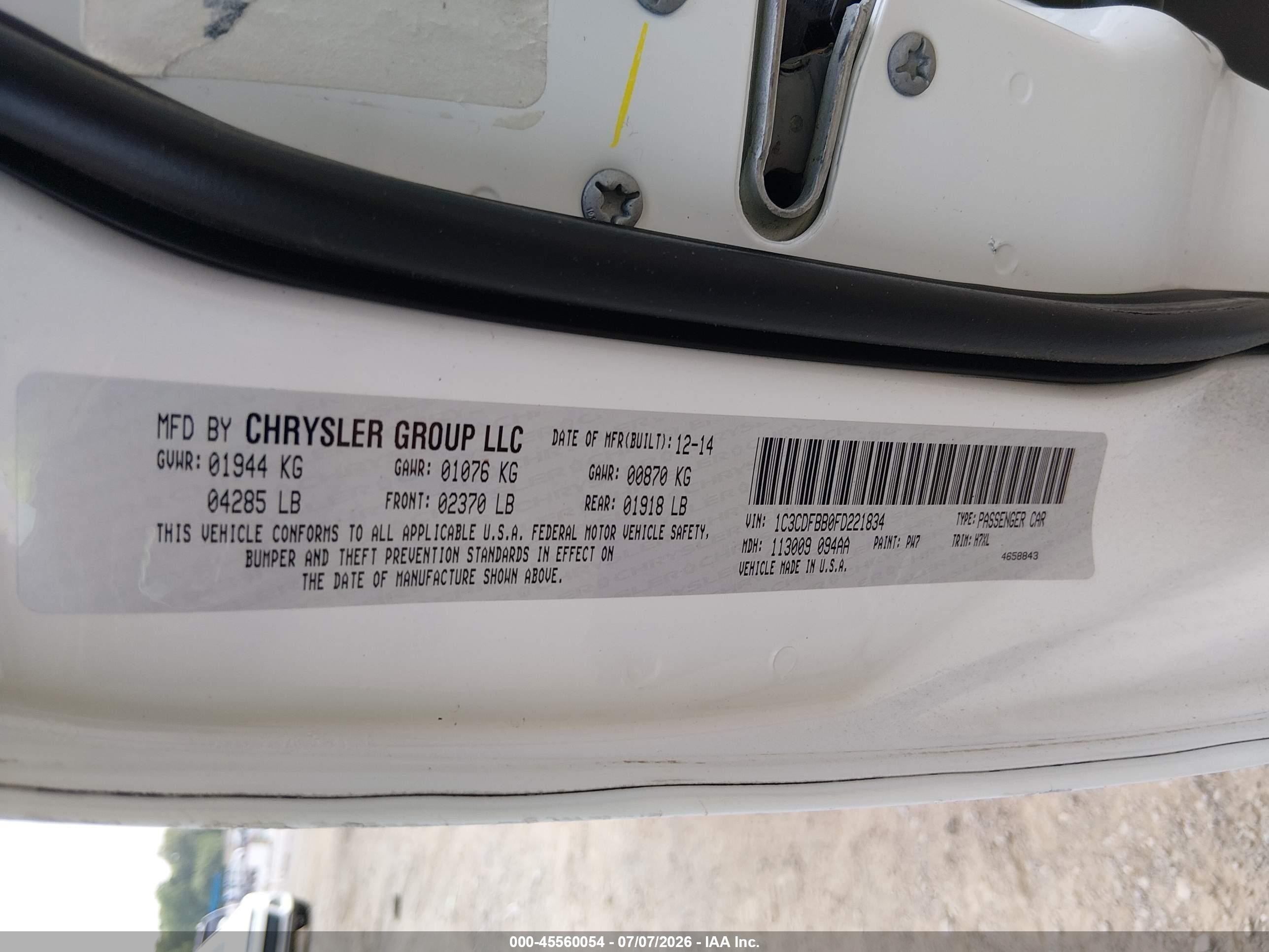 2015 Dodge Dart Sxt White vin: 1C3CDFBB0FD221834