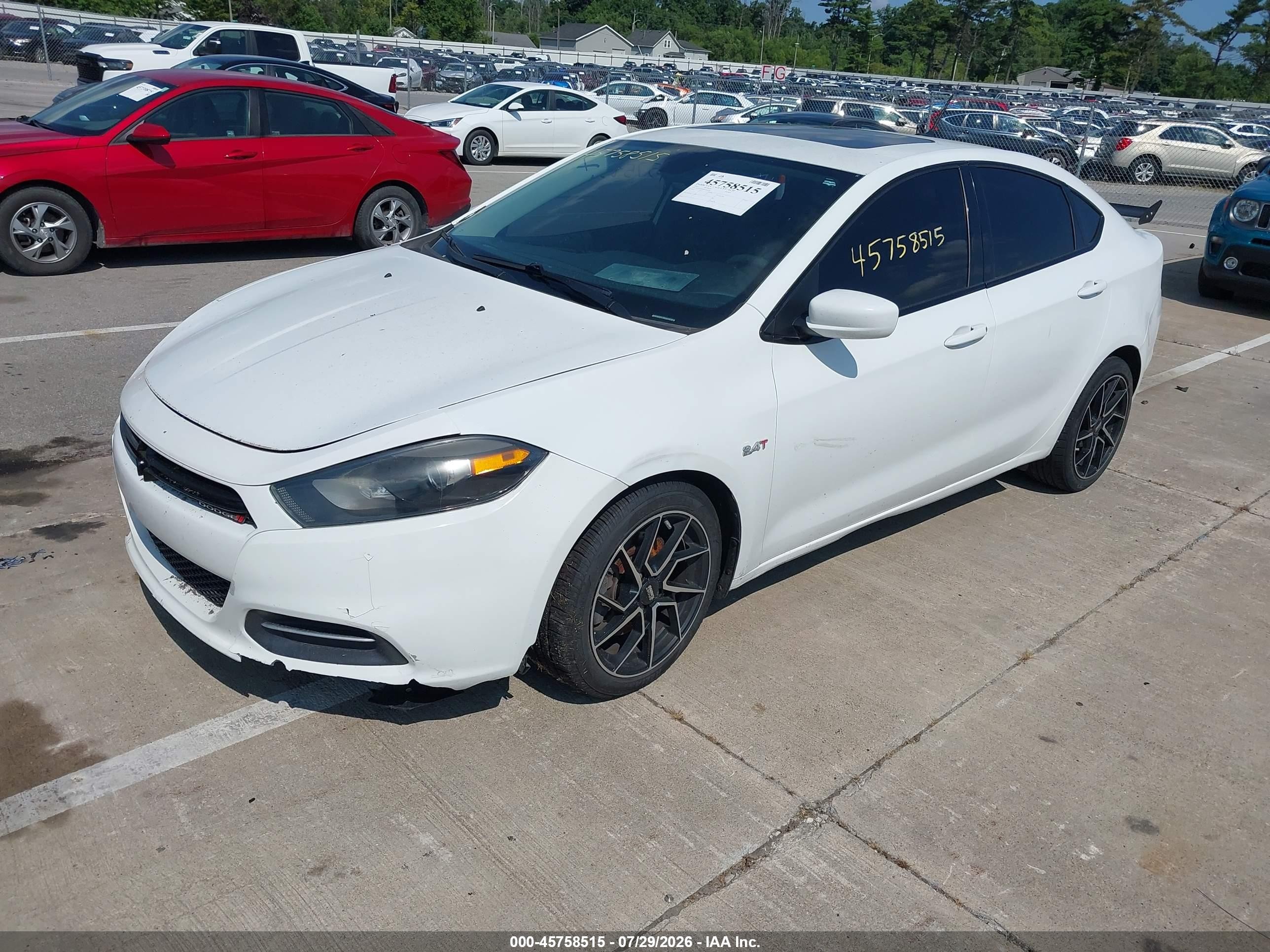 2015 Dodge Dart Sxt White vin: 1C3CDFBB0FD362418