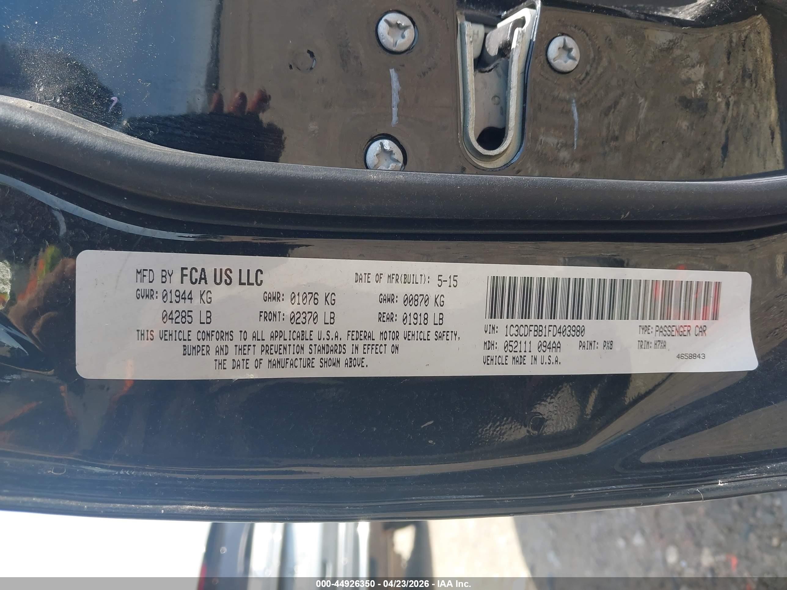2015 Dodge Dart Sxt Черный vin: 1C3CDFBB1FD403980
