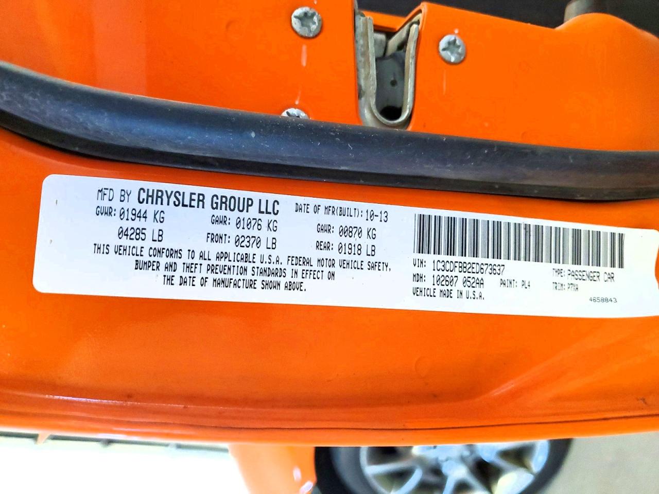 2014 Dodge Dart Sxt Orange vin: 1C3CDFBB2ED673637