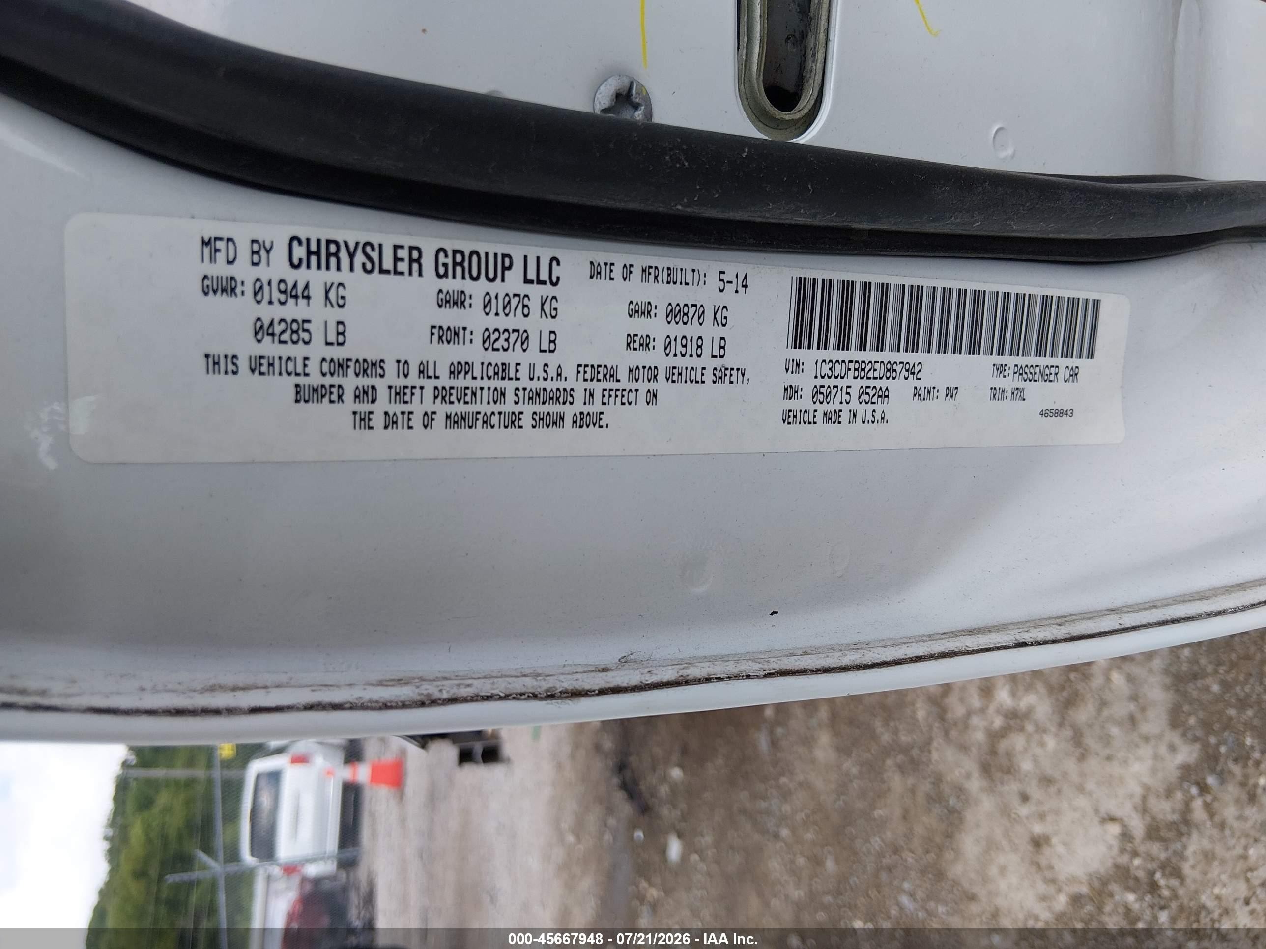 2014 Dodge Dart Sxt Белый vin: 1C3CDFBB2ED867942