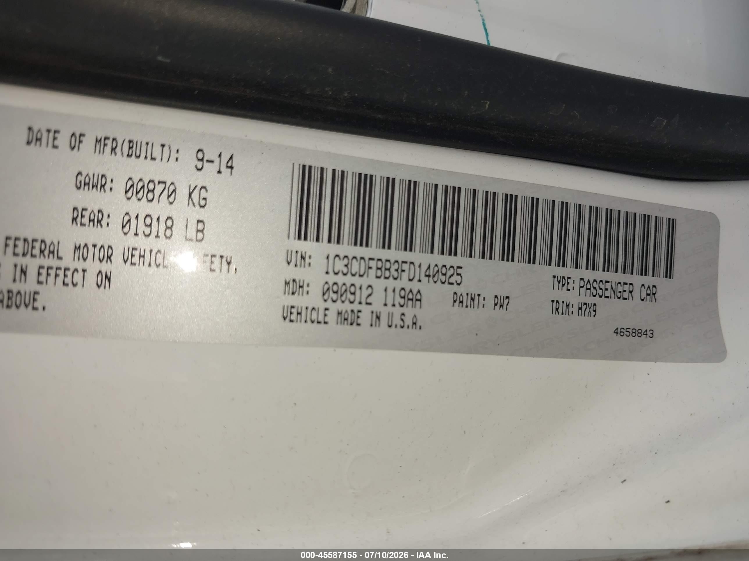 2015 Dodge Dart Sxt White vin: 1C3CDFBB3FD140925