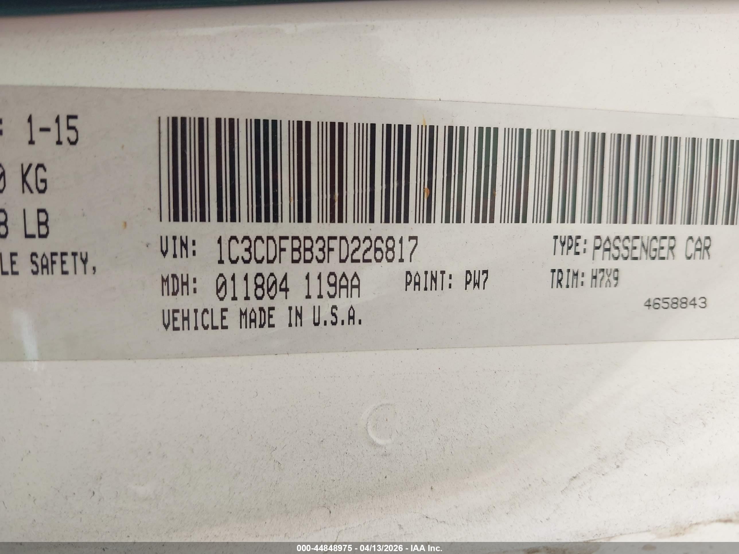 2015 Dodge Dart Sxt White vin: 1C3CDFBB3FD226817