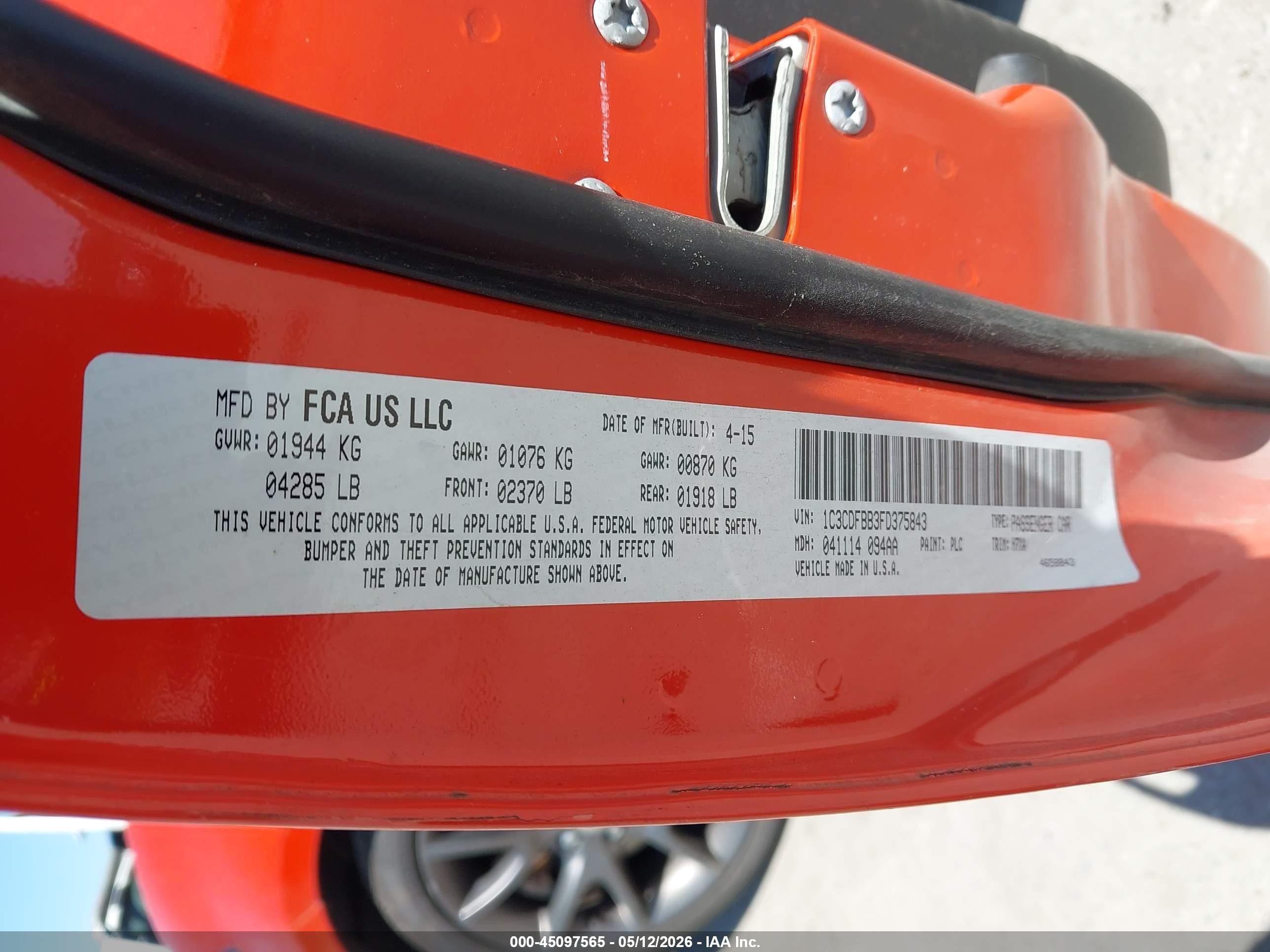 2015 Dodge Dart Sxt Orange vin: 1C3CDFBB3FD375843