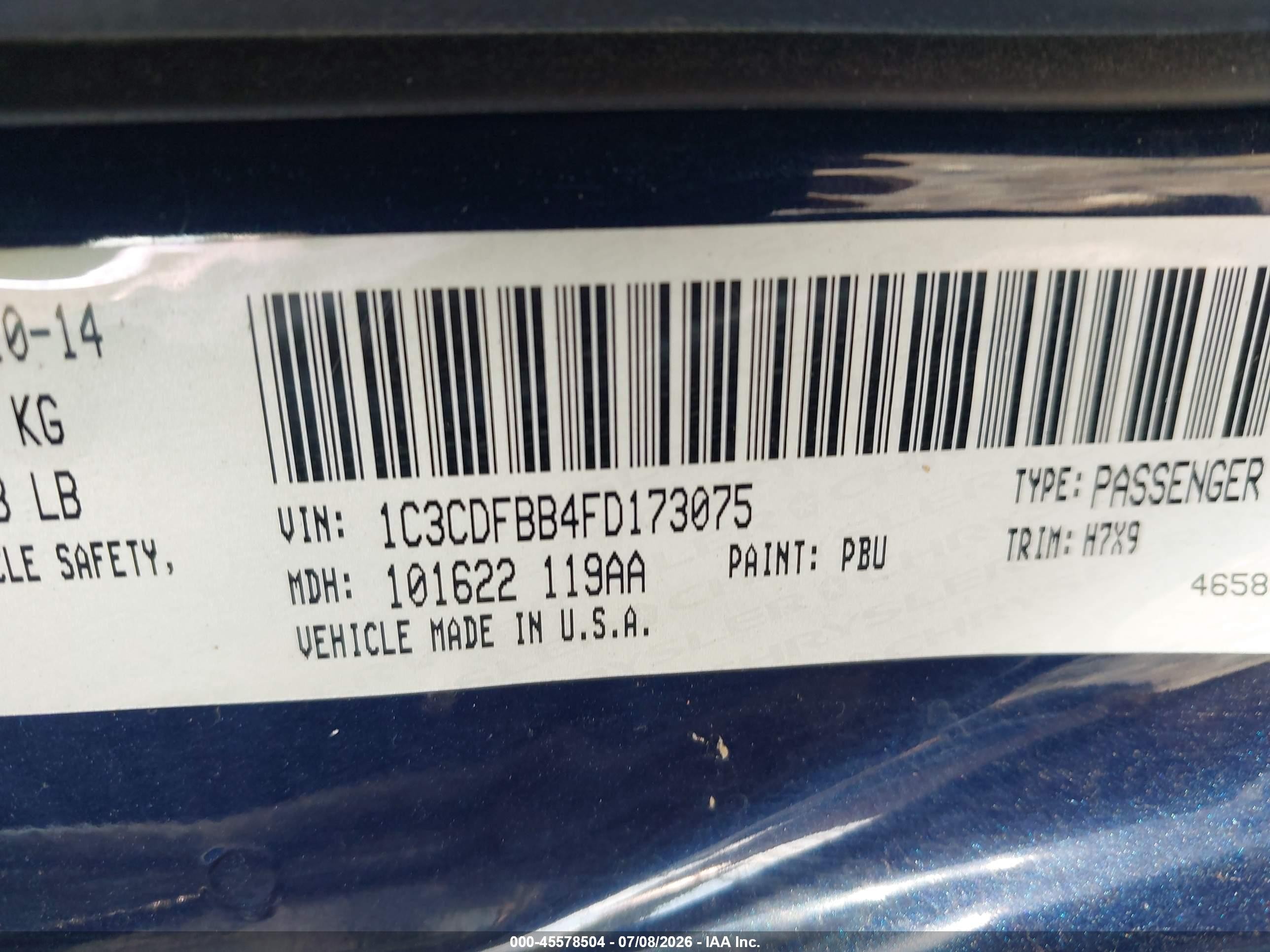 2015 Dodge Dart Sxt Blue vin: 1C3CDFBB4FD173075