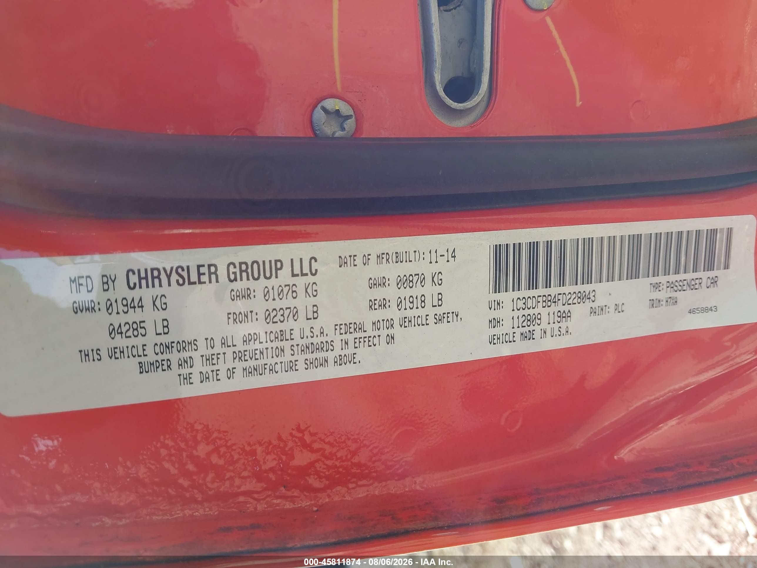 2015 Dodge Dart Sxt Orange vin: 1C3CDFBB4FD228043