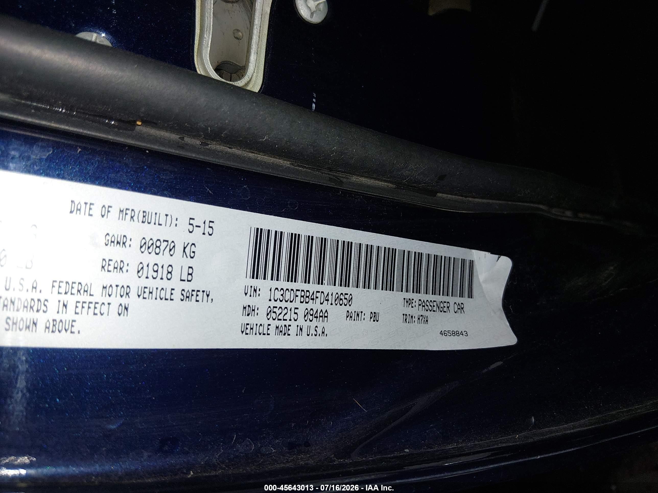 2015 Dodge Dart Sxt Blue vin: 1C3CDFBB4FD410650