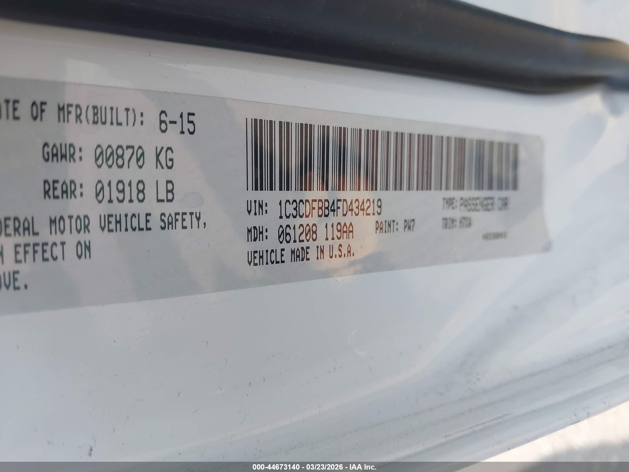 2015 Dodge Dart Sxt White vin: 1C3CDFBB4FD434219