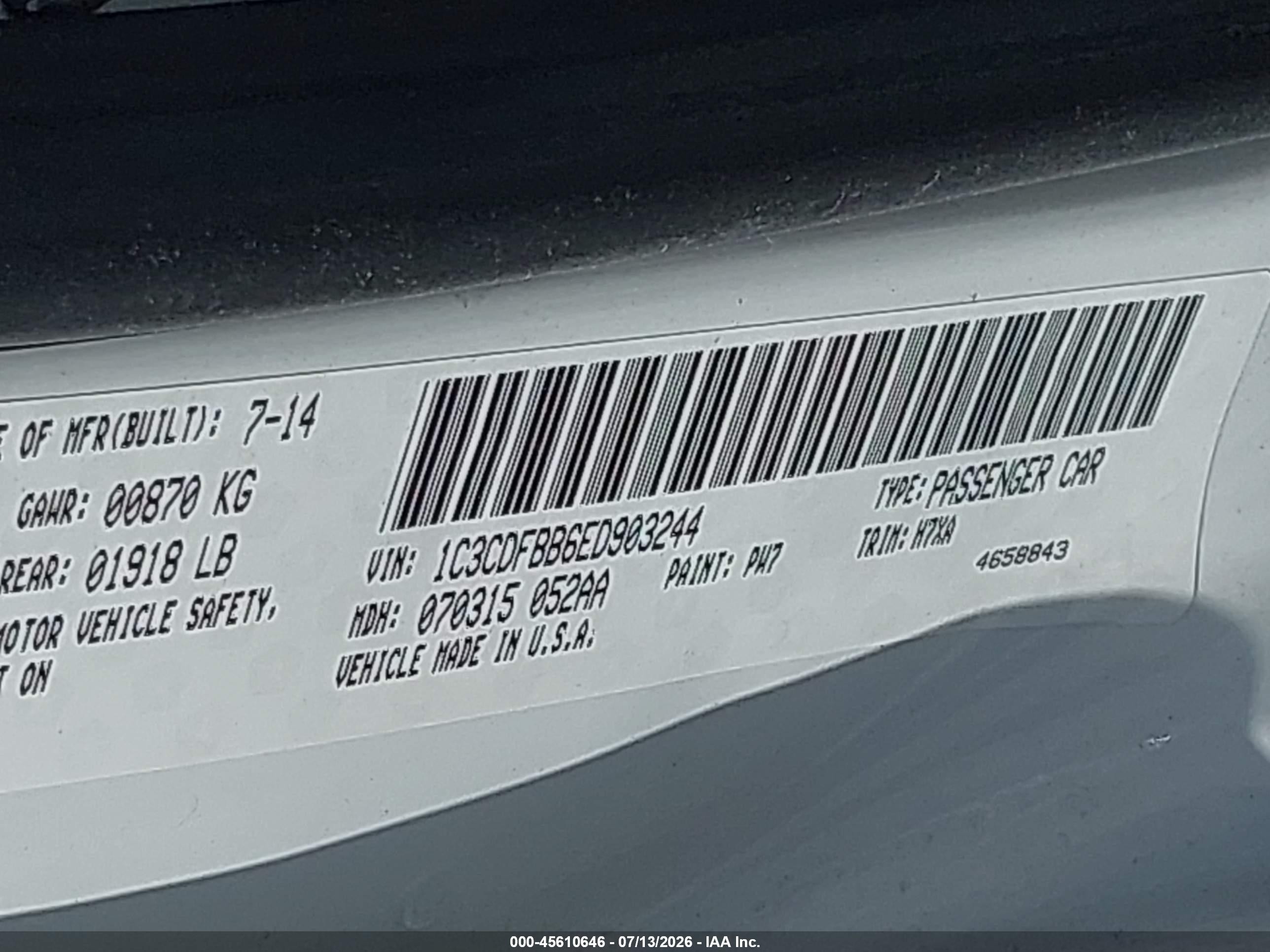 2014 Dodge Dart Sxt White vin: 1C3CDFBB6ED903244