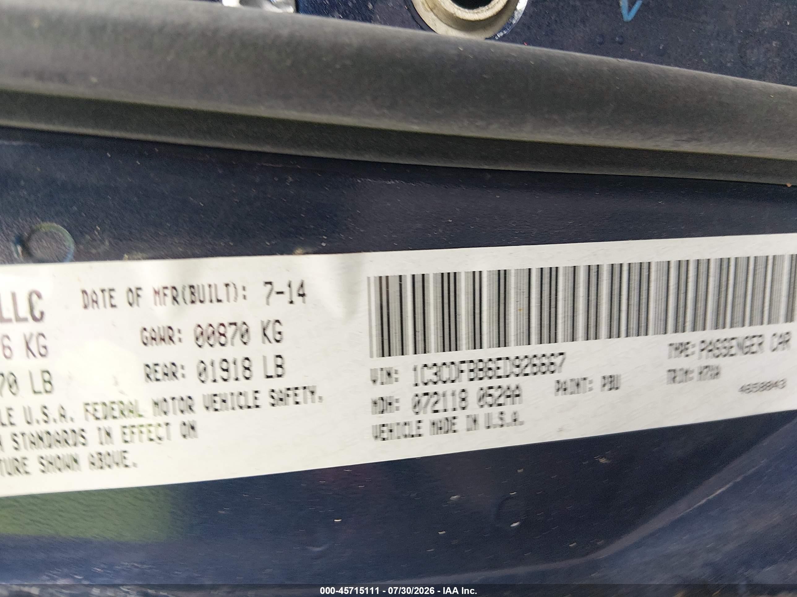 2014 Dodge Dart Sxt Blue vin: 1C3CDFBB6ED926667