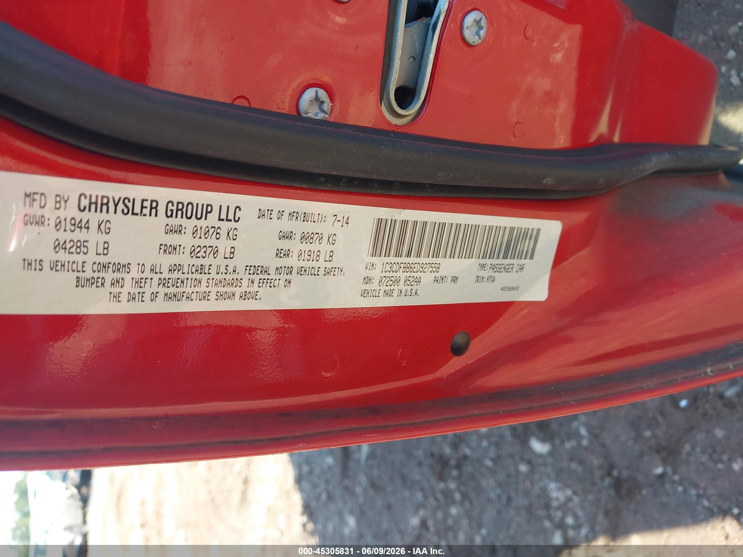 2014 Dodge Dart Sxt Red vin: 1C3CDFBB6ED927558