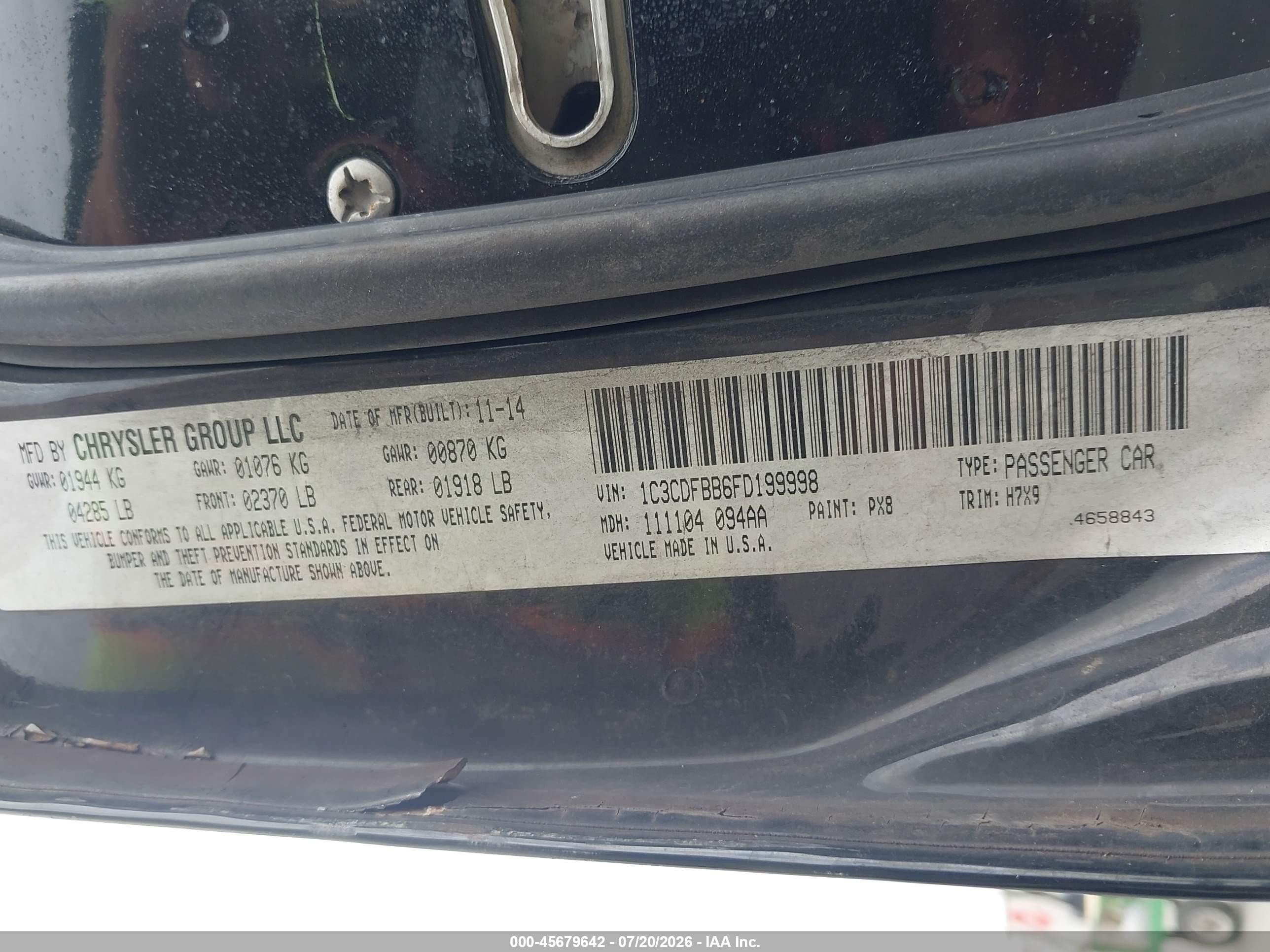 2015 Dodge Dart Sxt Black vin: 1C3CDFBB6FD199998