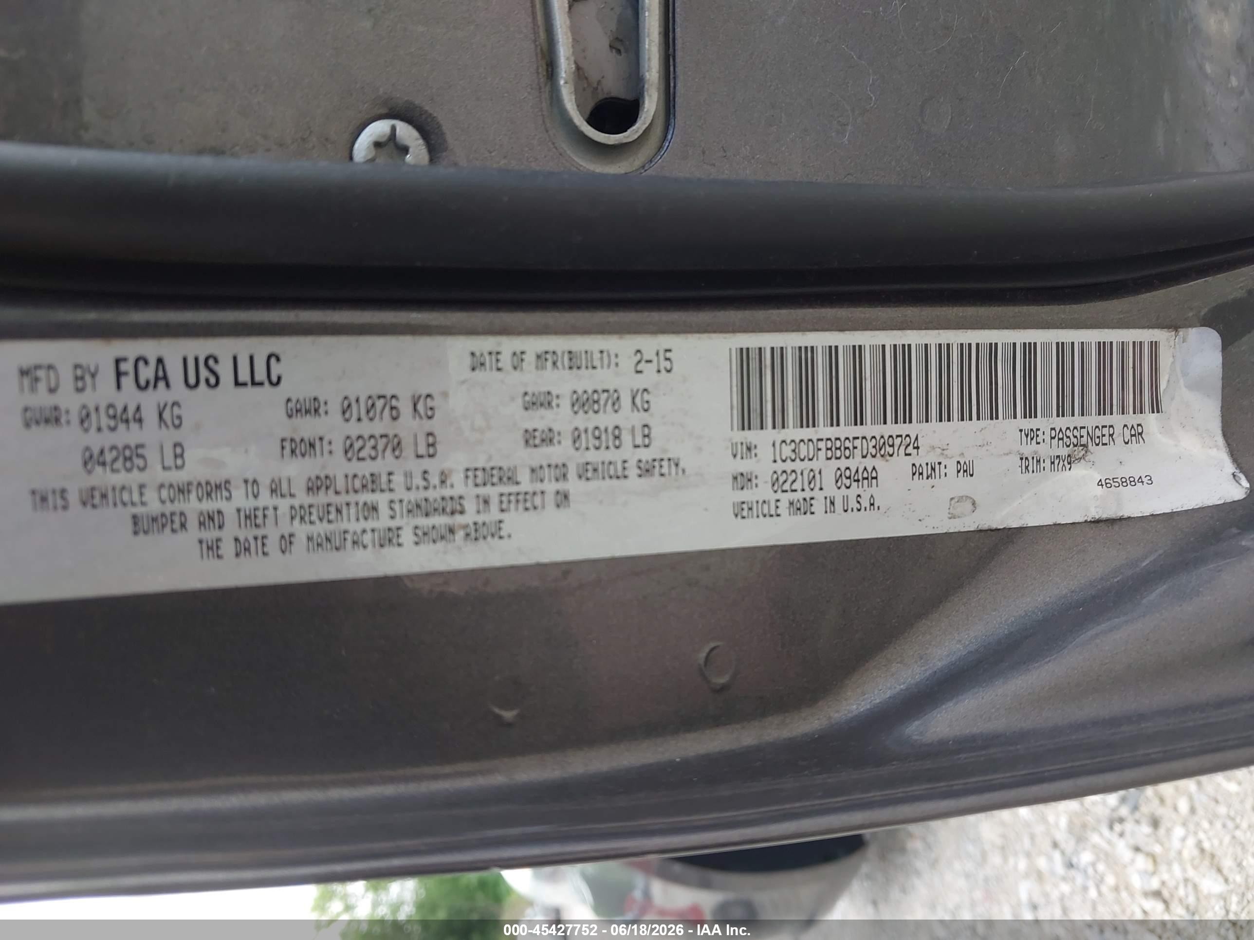 2015 Dodge Dart Sxt Gray vin: 1C3CDFBB6FD309724
