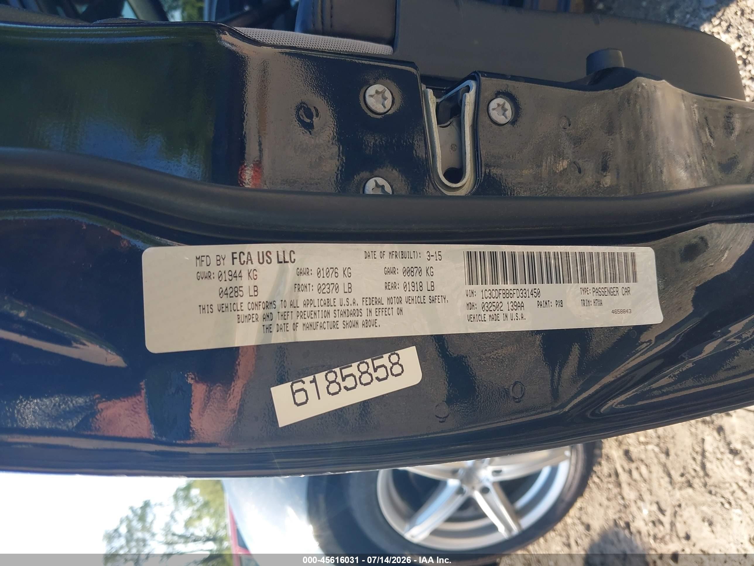 2015 Dodge Dart Sxt Black vin: 1C3CDFBB6FD331450