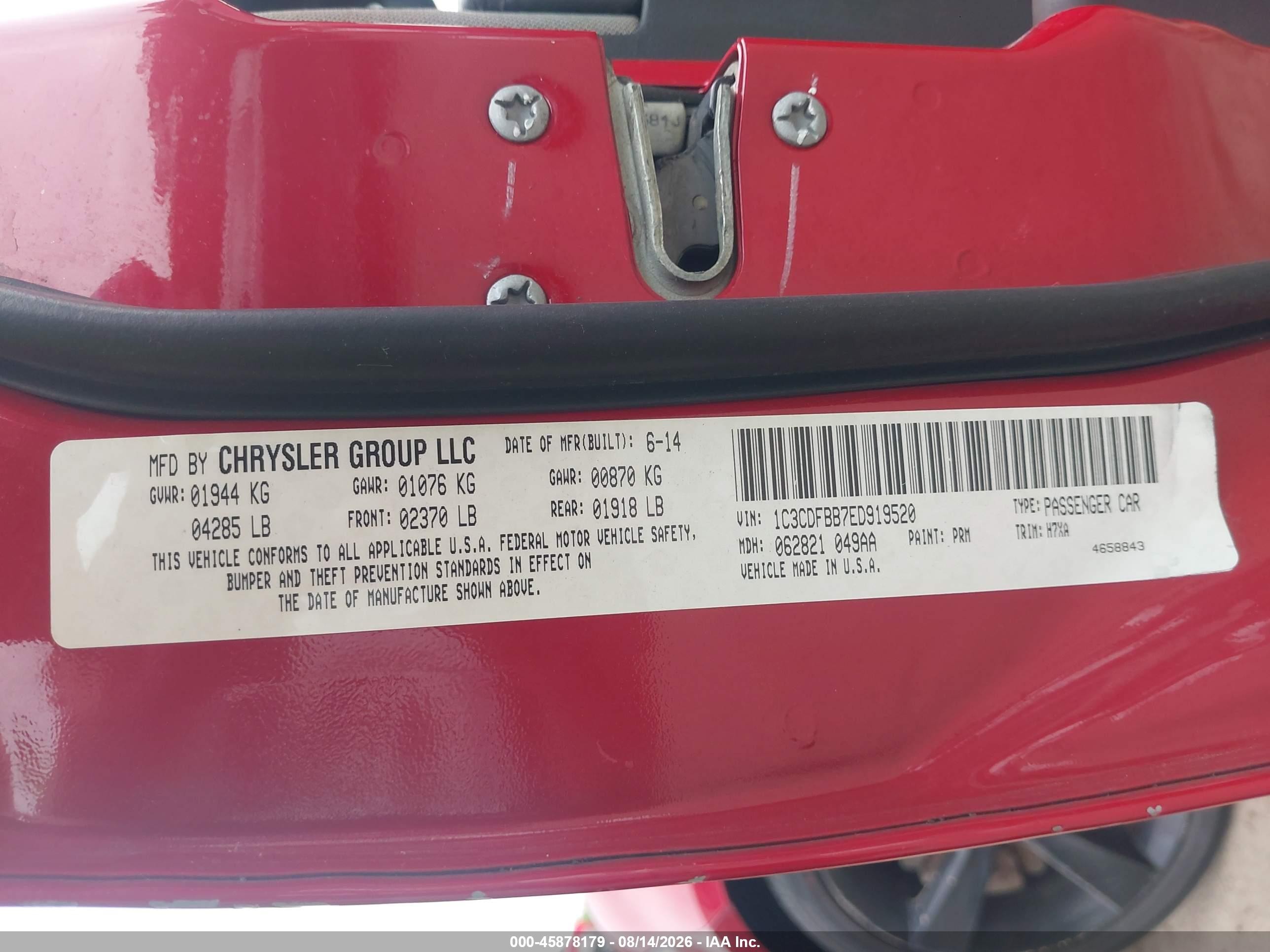 2014 Dodge Dart Sxt Red vin: 1C3CDFBB7ED919520