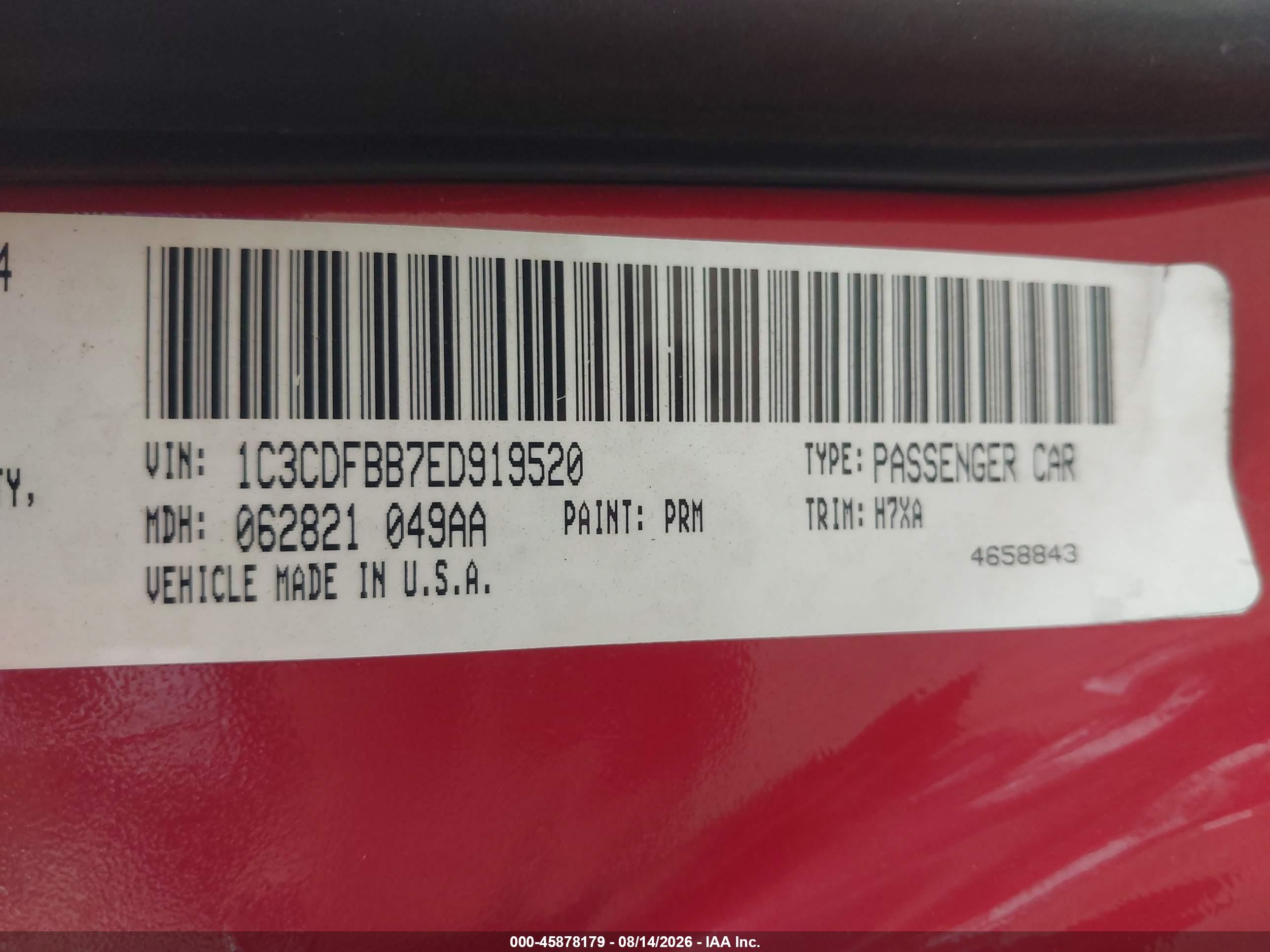 2014 Dodge Dart Sxt Red vin: 1C3CDFBB7ED919520