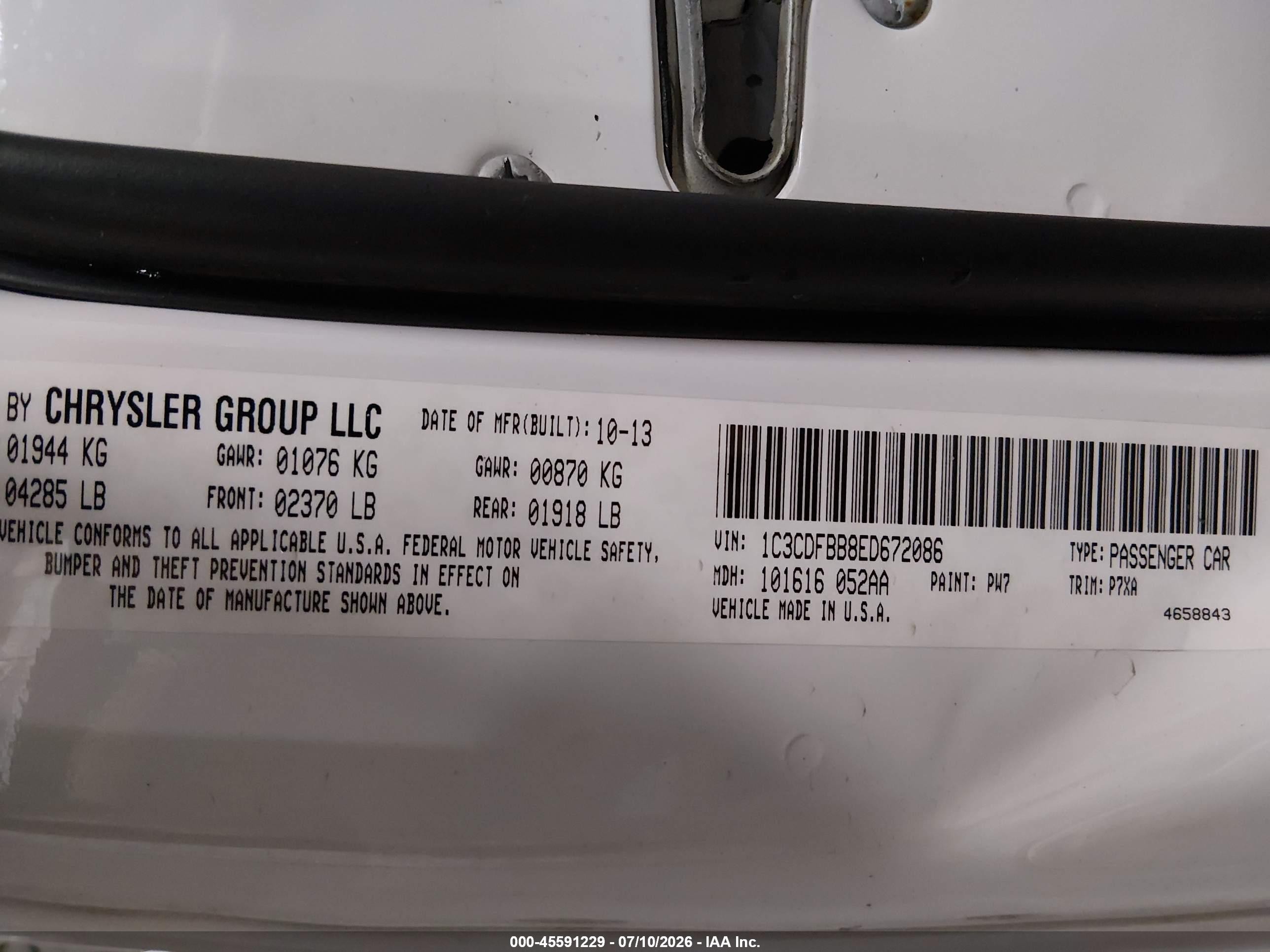 2014 Dodge Dart Sxt White vin: 1C3CDFBB8ED672086