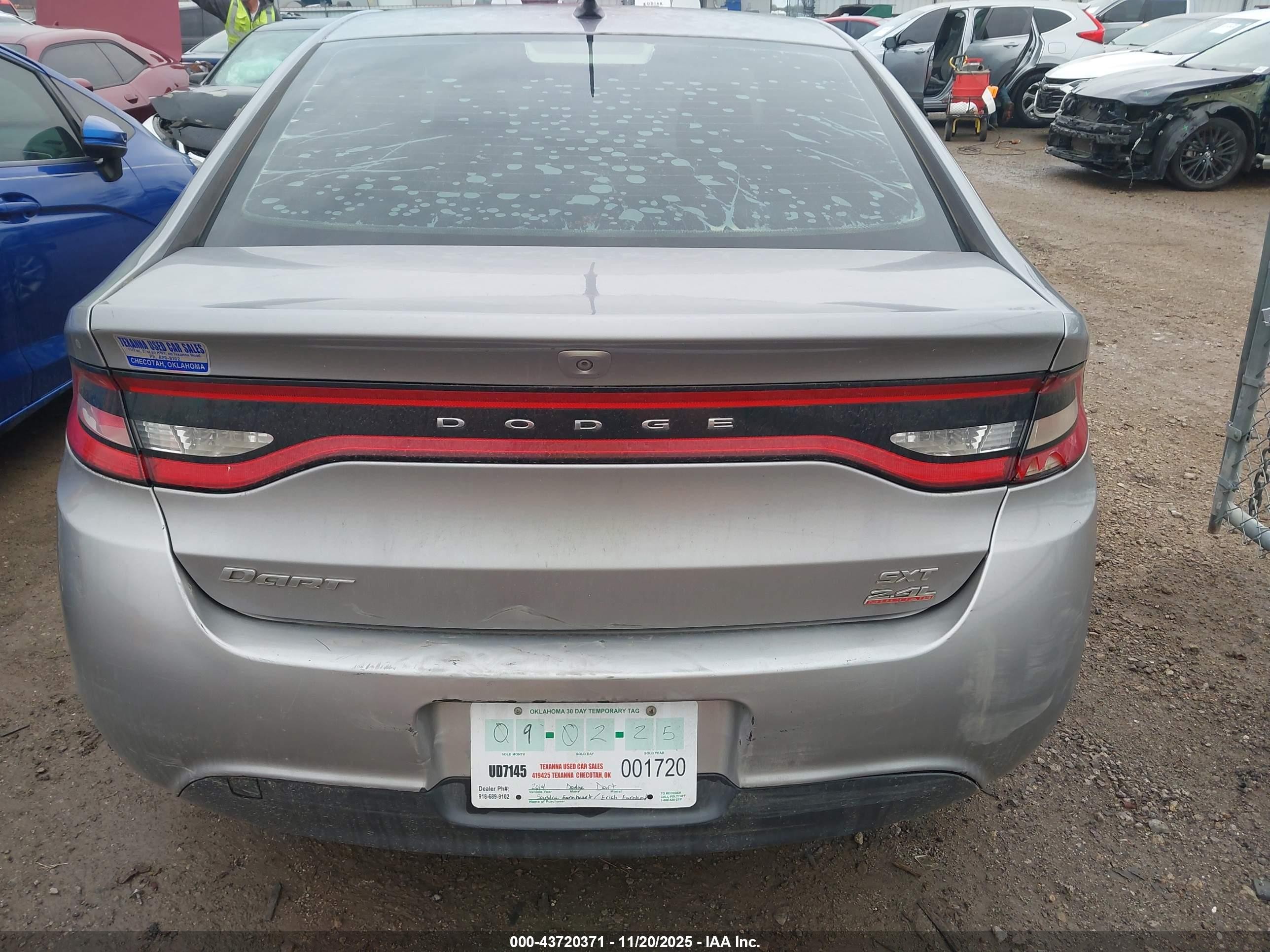 2014 Dodge Dart Sxt Silver vin: 1C3CDFBB8ED701778