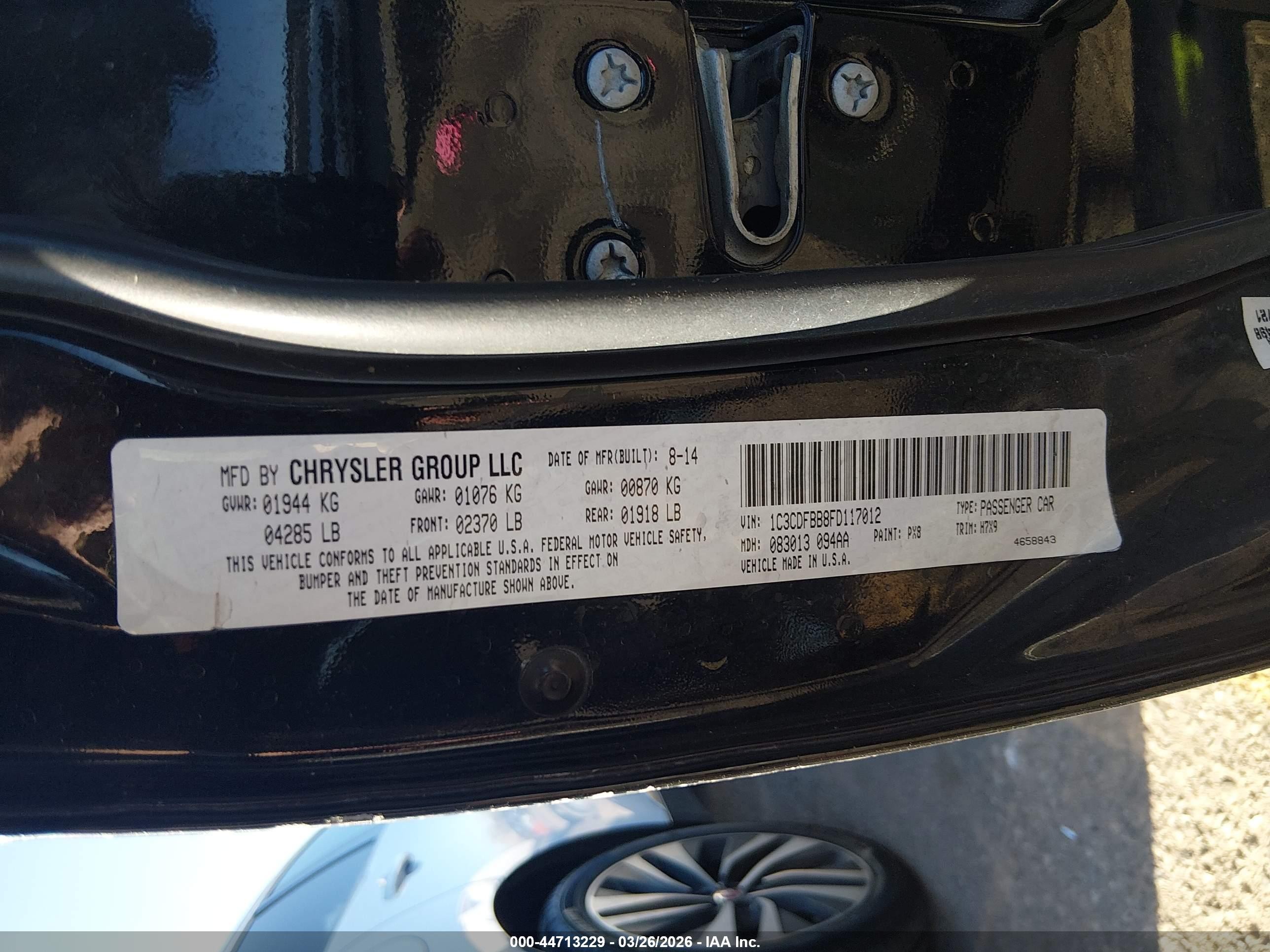 2015 Dodge Dart Sxt Black vin: 1C3CDFBB8FD117012