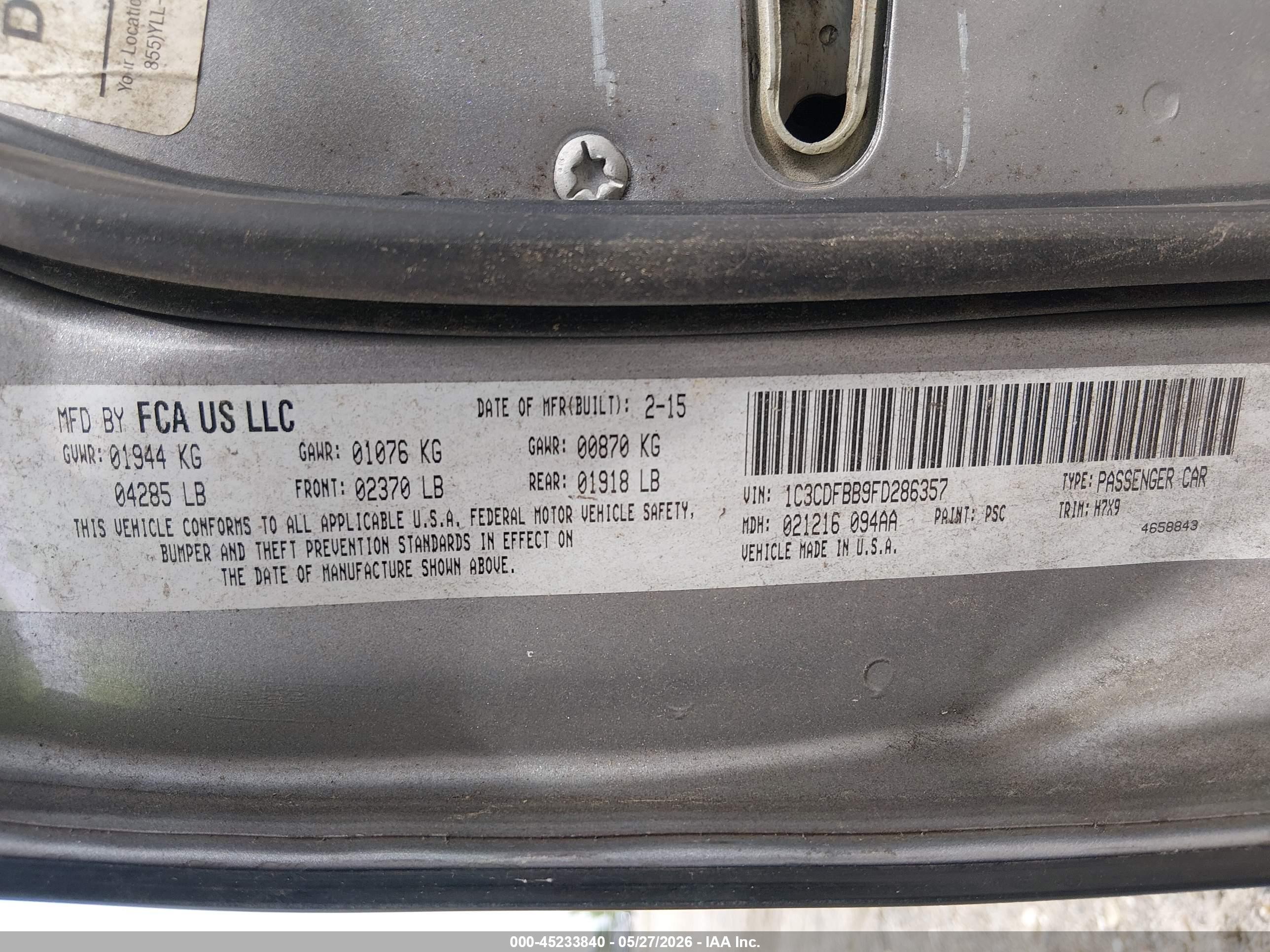 2015 Dodge Dart Sxt Silver vin: 1C3CDFBB9FD286357