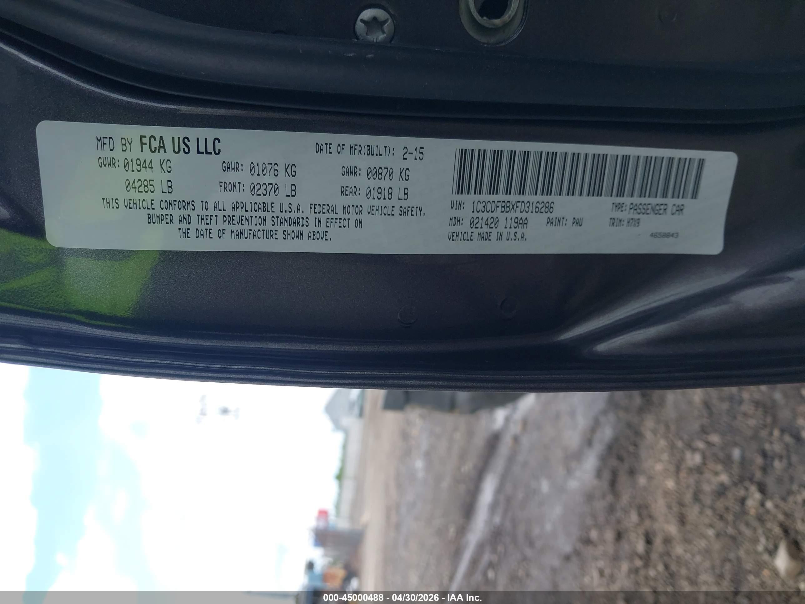 2015 Dodge Dart Sxt Серый vin: 1C3CDFBBXFD316286