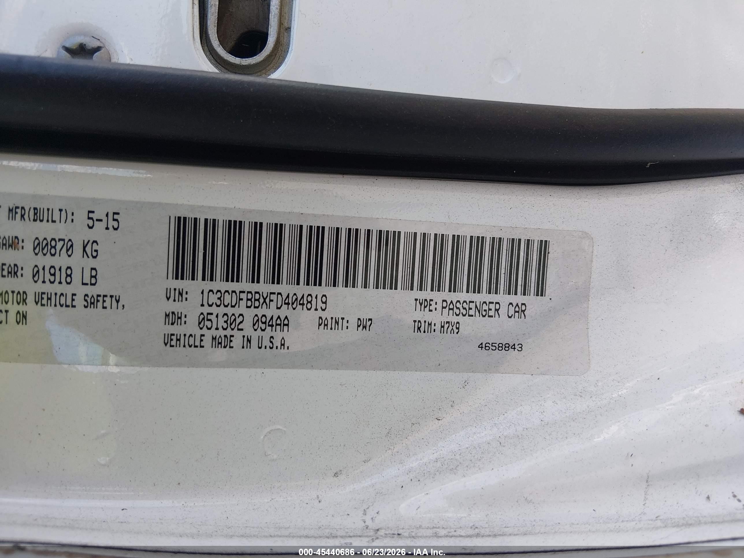 2015 Dodge Dart Sxt White vin: 1C3CDFBBXFD404819