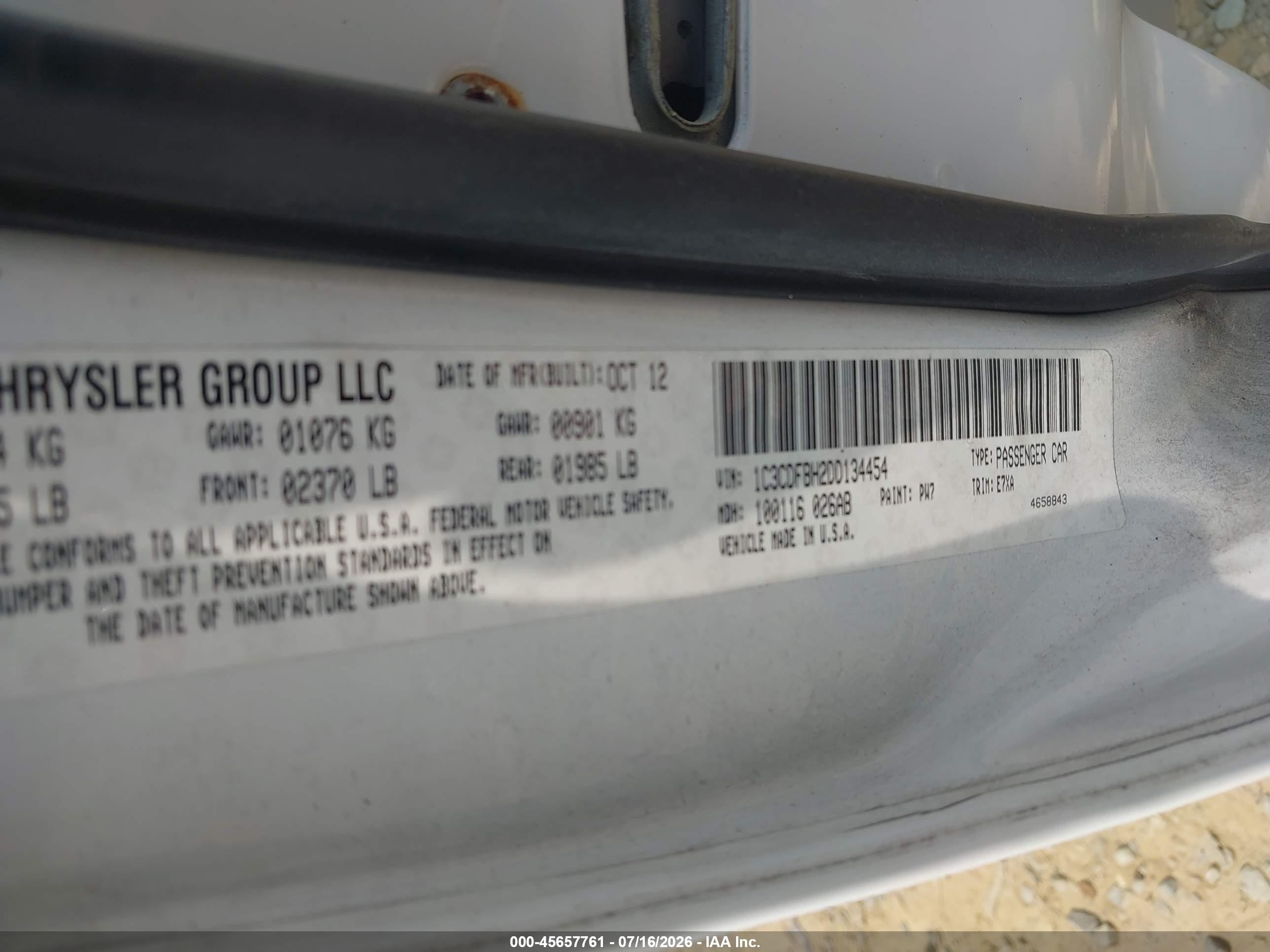 2013 Dodge Dart Sxt Белый vin: 1C3CDFBH2DD134454