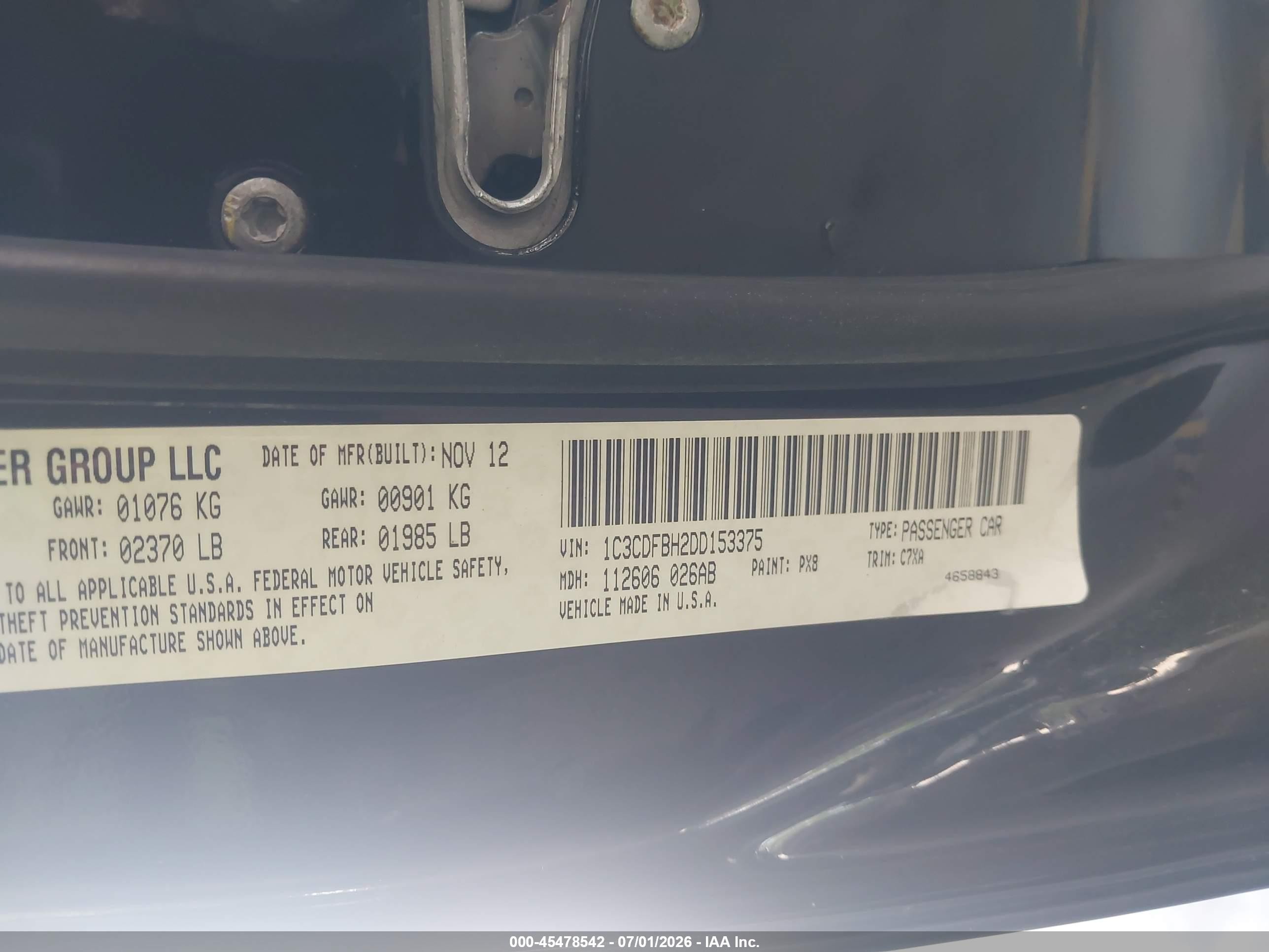 2013 Dodge Dart Rallye Black vin: 1C3CDFBH2DD153375