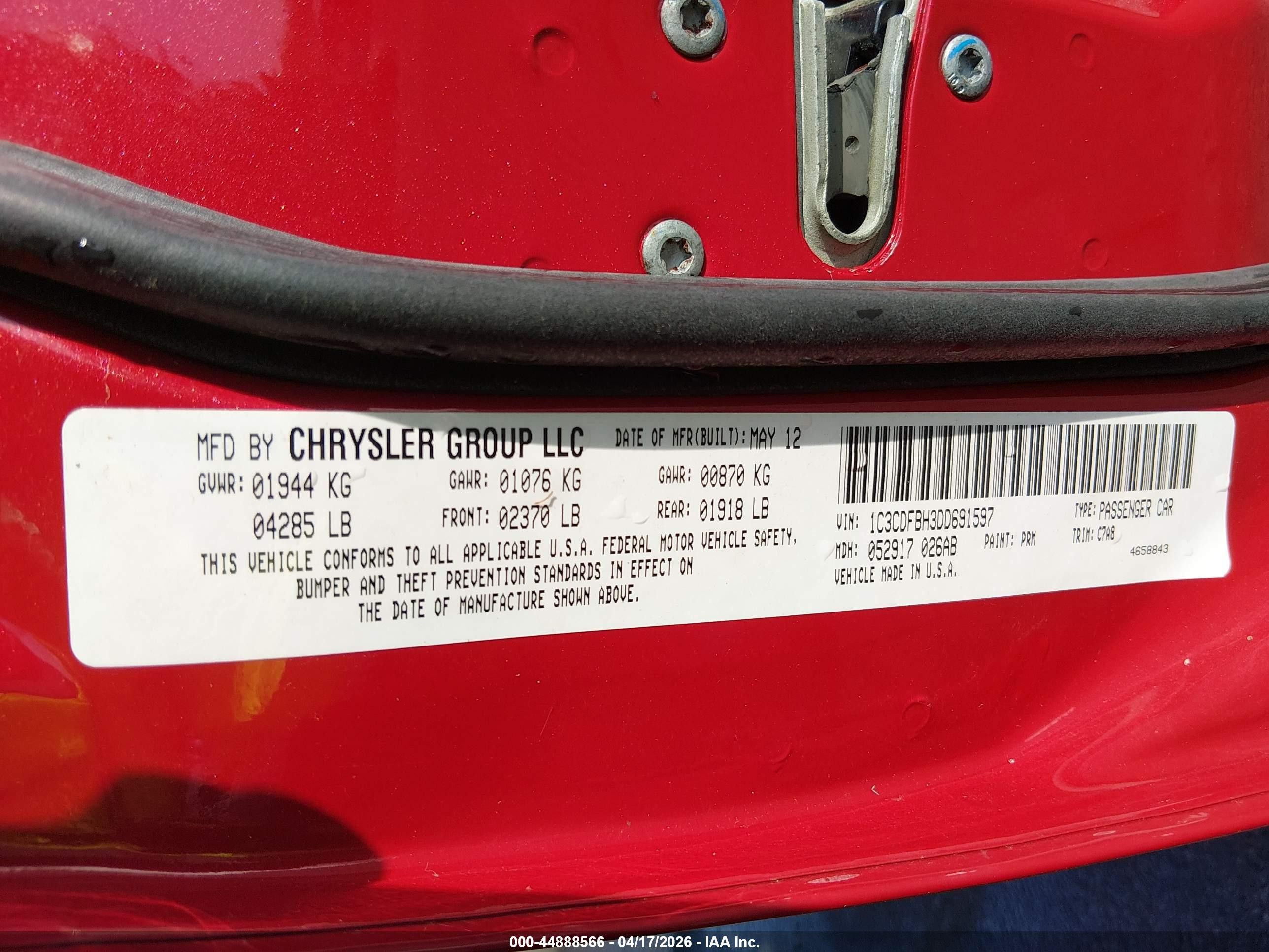 2013 Dodge Dart Rallye Red vin: 1C3CDFBH3DD691597